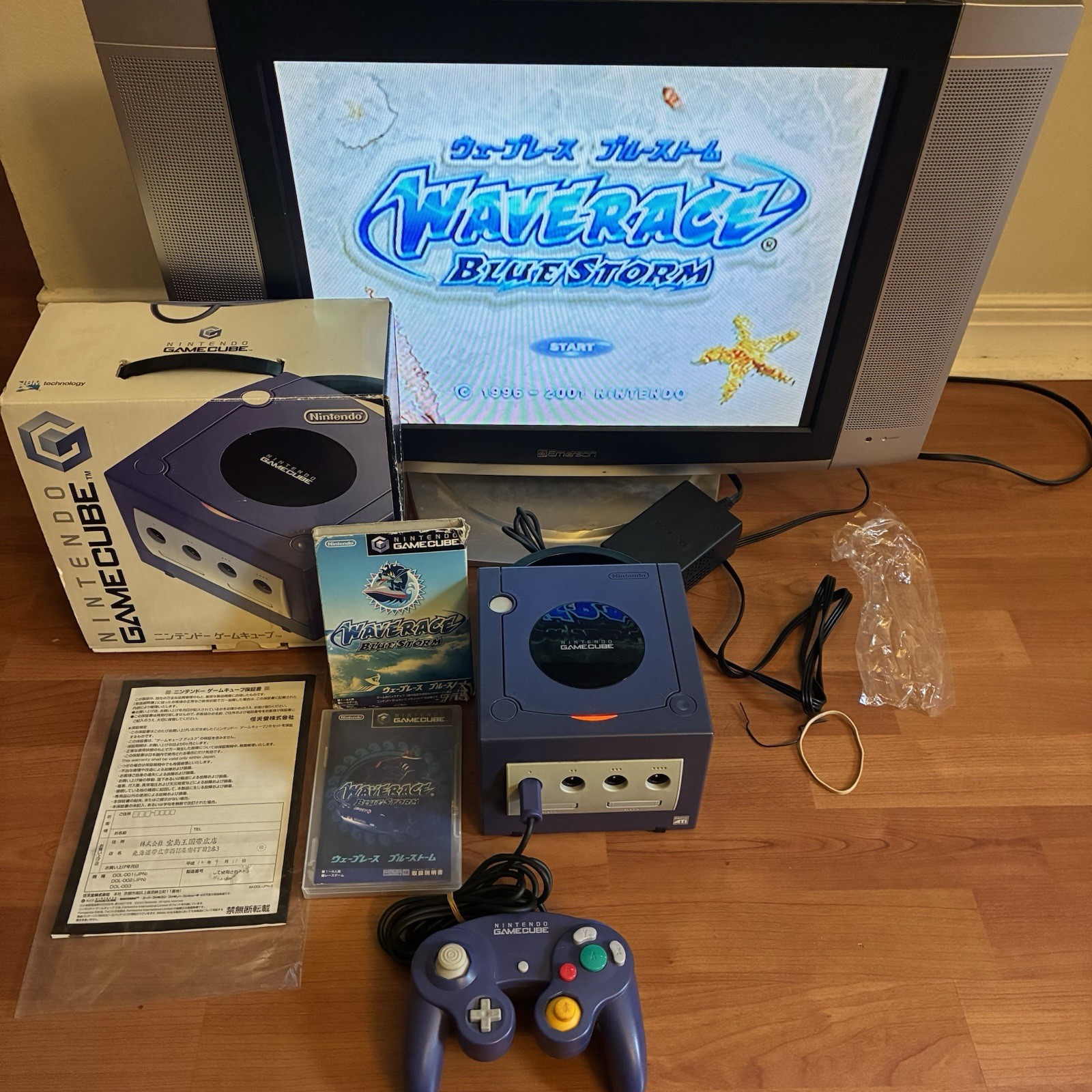 Nintendo Gamecube Bundle (Indigo) Complete in The Box w/ Wave Race Blue Storm