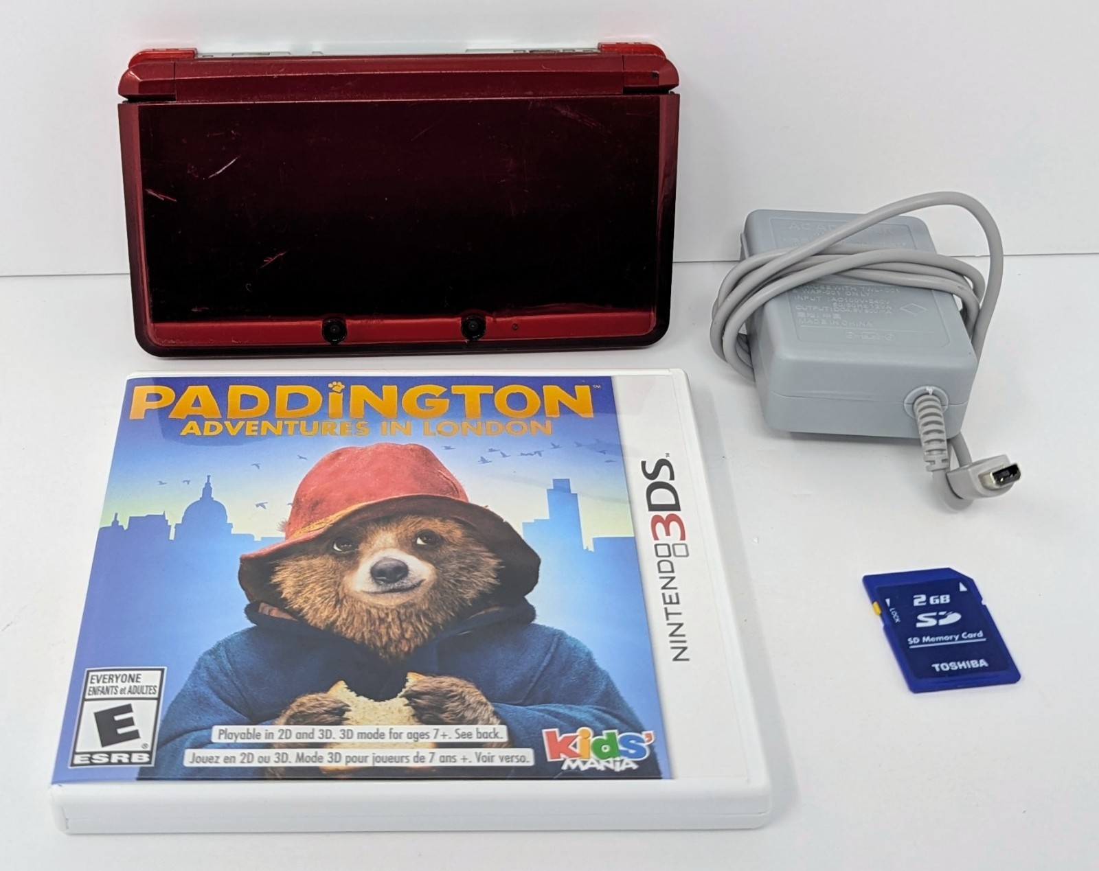 Nintendo 3DS Flame Red Handheld System Bundle w/ Charger – Paddington – Tested!