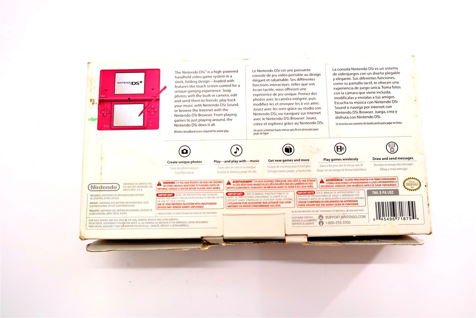 Nintendo PINK DSi TWL-001 Bundled With Original Box, 1 Game, New USB Charger