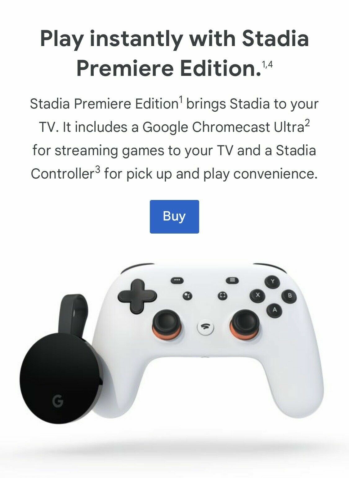 Google Stadia Premiere Edition White Controller + Chromecast Ultra New Sealed 🎮