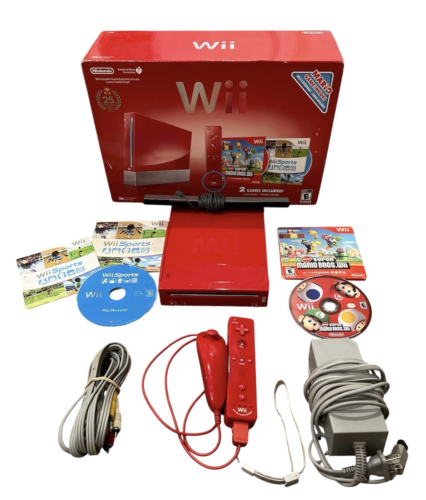 Nintendo Wii Mario 25th Anniversary Video Game Console Bundle – Red – Wii Sports