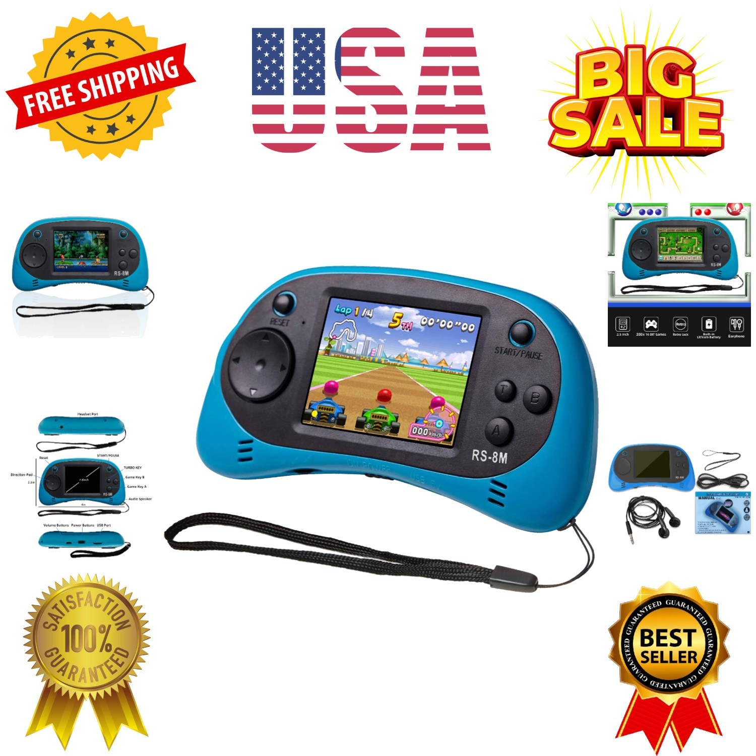 Kids Handheld Portable Video Game Player with 200 Games – 16 Bit 2.5 Inch Scr…