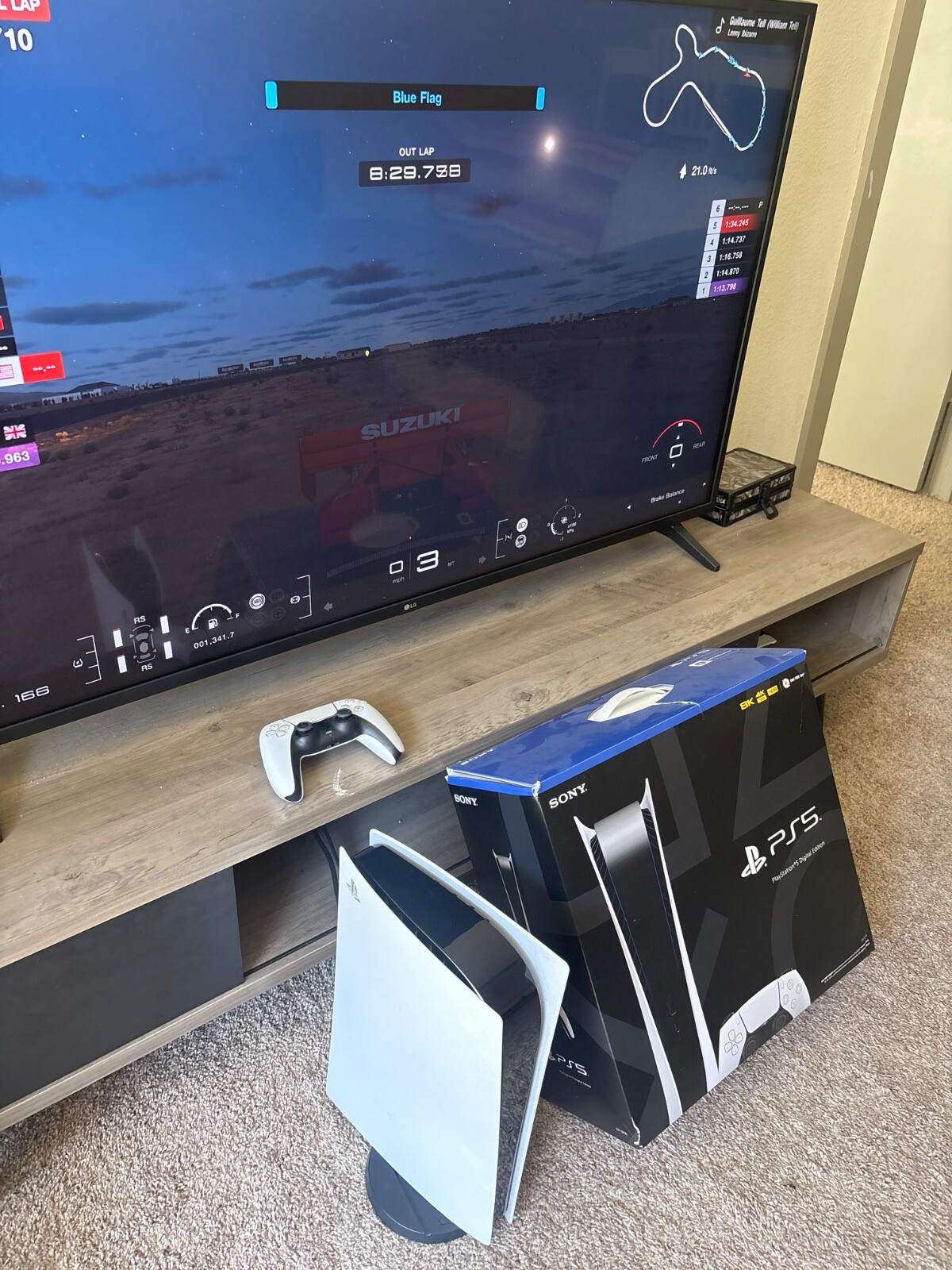 Sony PS5 Digital Edition Console – White with controller and Gran turismo 7