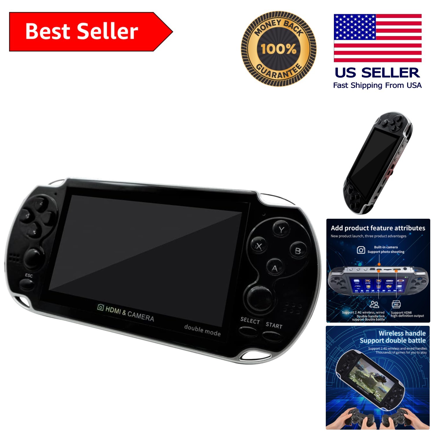 Portable X7 Plus Game Console – 10,000 Retro Games, Dual Player 4.3-Inch Screen