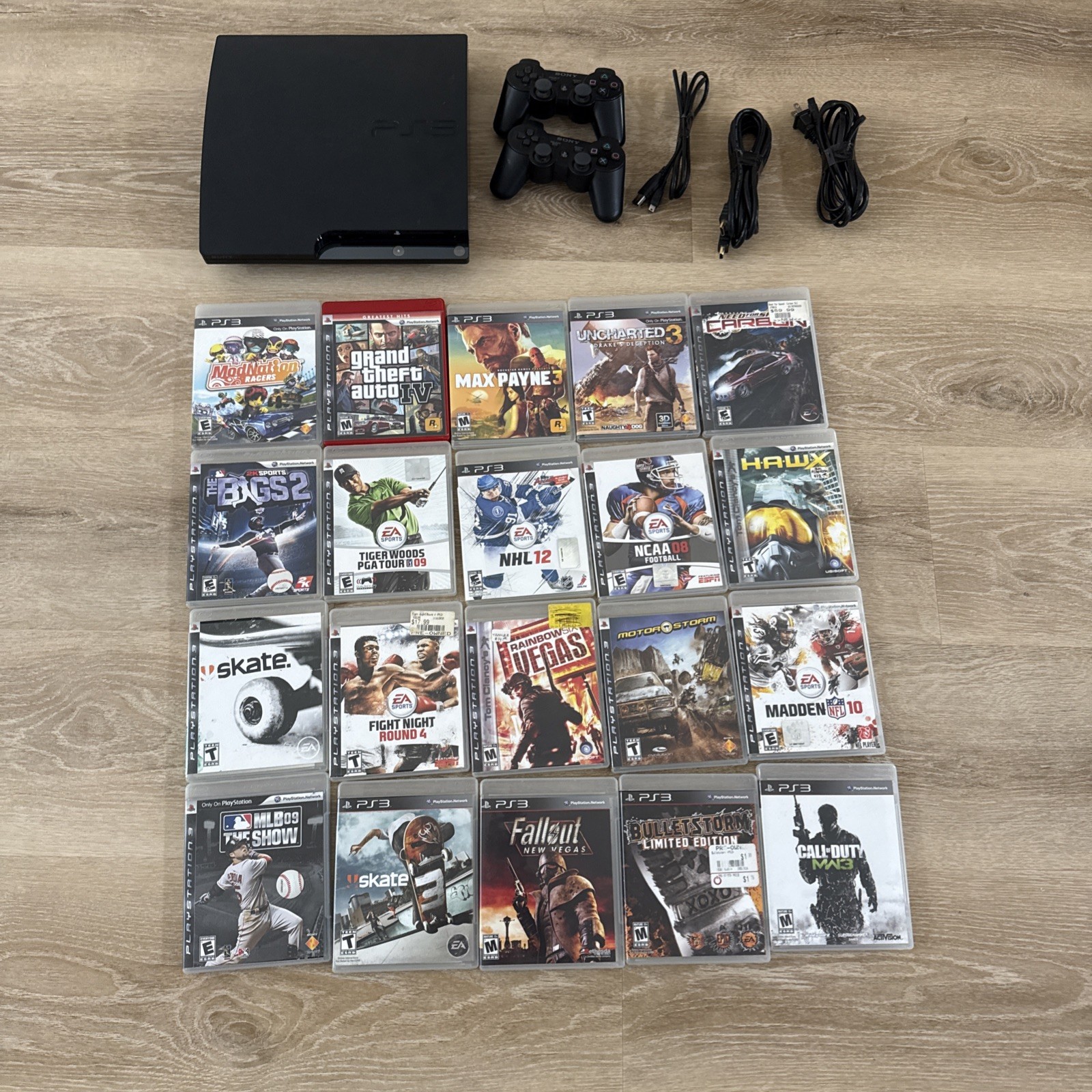 Sony PlayStation 3 Slim PS3 Console Bundle with 2 Controllers & 20 Games Tested