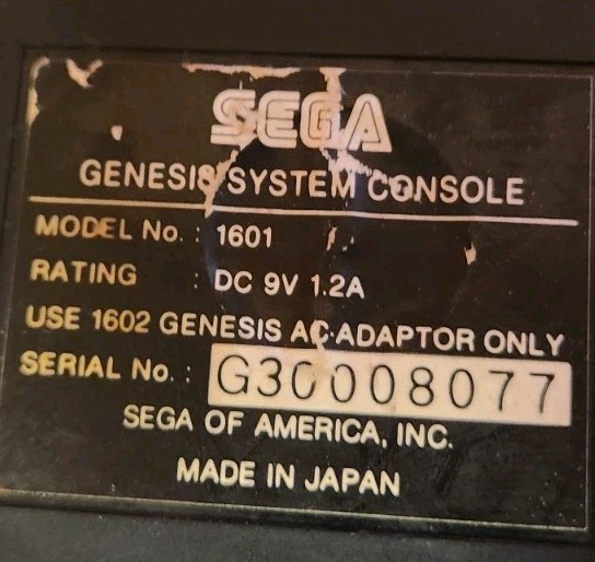 Sega Genesis Original Console Model 1601 OEM Working No Hookups Authentic