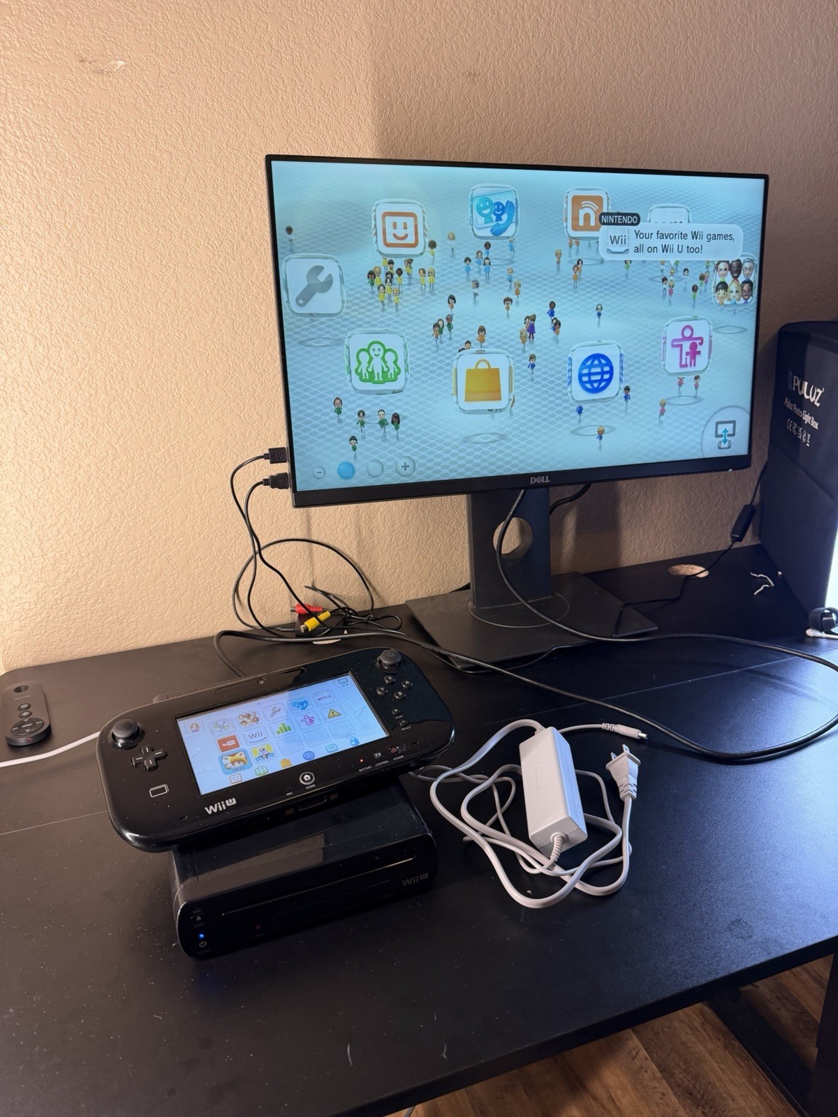 Wii U 32GB Black Console w/ GamePad, Cables Ready to play preloaded with 2 games