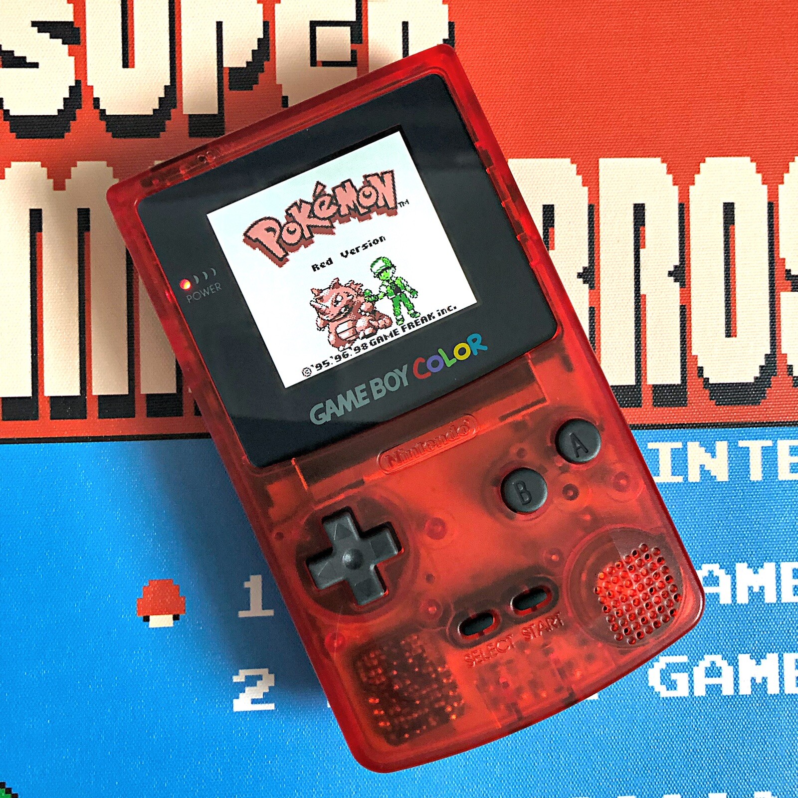 Console Nintendo Gameboy Color Clear Red with IPS V2 backlight screen
