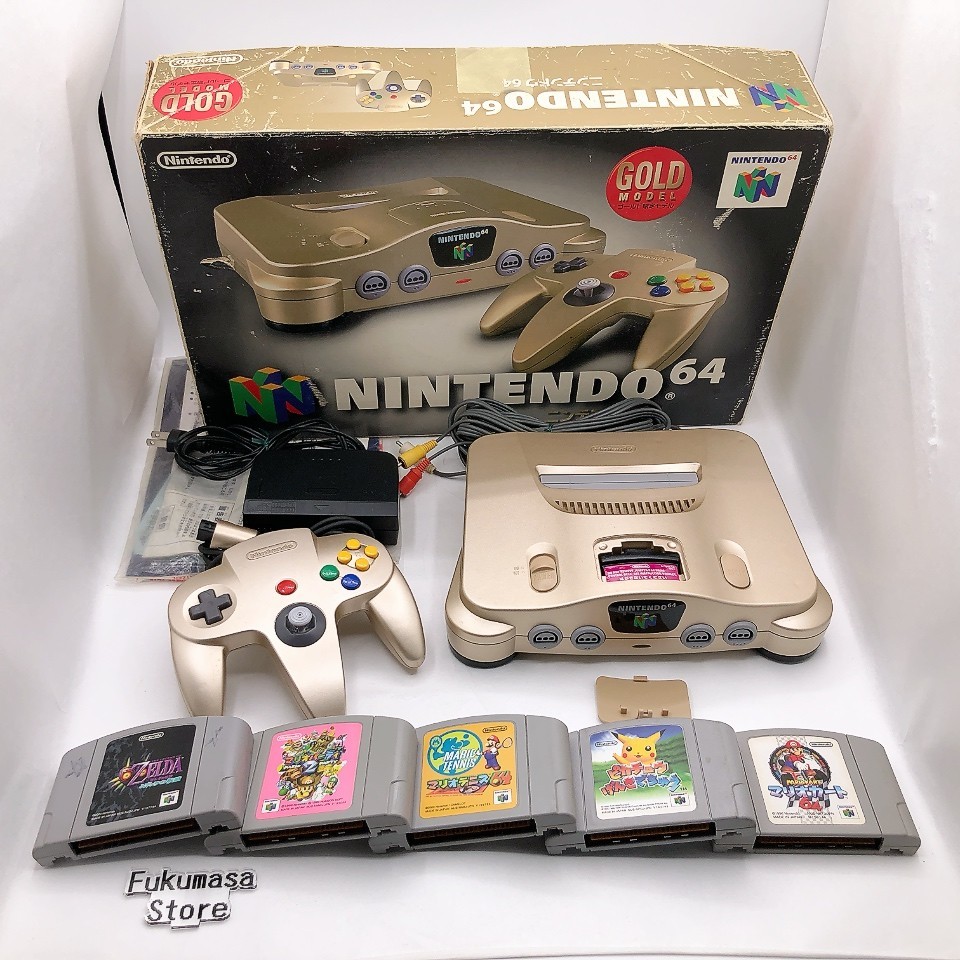 Nintendo 64 Console Gold Box NUS-001 5 Games Bundle N64 NTSC-J Japan Tested