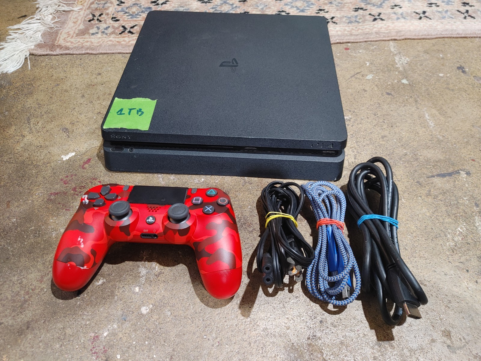 Sony PS4 Slim 1TB Black Console Bundle – Tested – Includes Controller & Cables