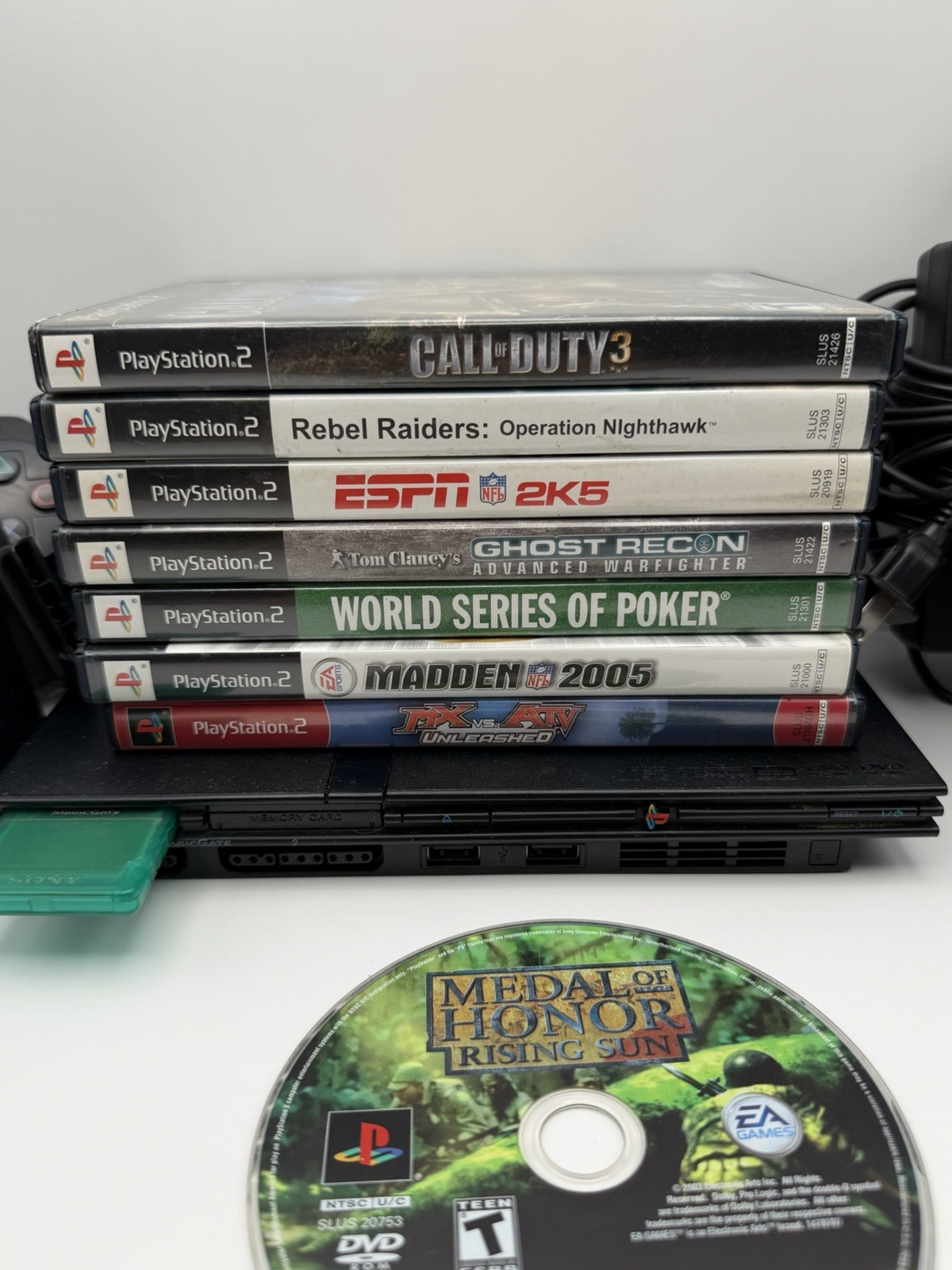Sony PS2 Slim Black Console Bundle Lot – Controllers, Games Memory Card & Cables