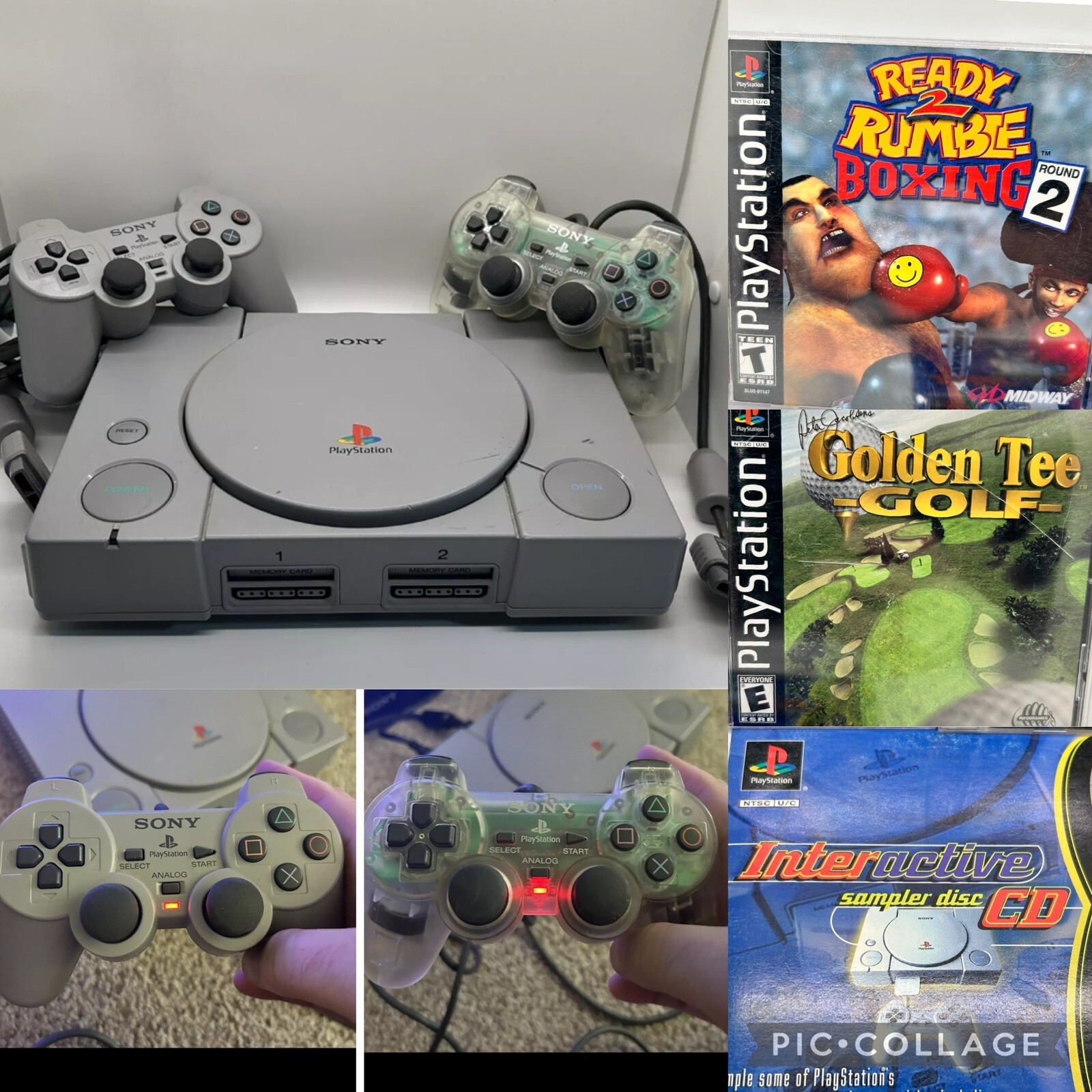 Sony PS1 PlayStation Console 2 Controllers Ready 2 Rumble Golden Tee Golf Tested