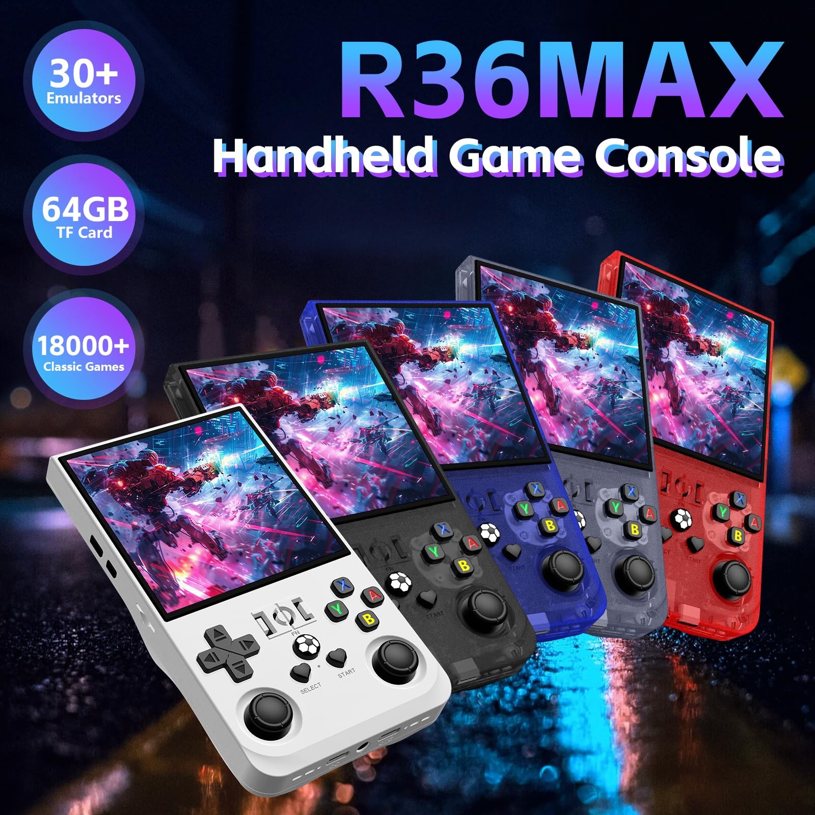 R36MAX Retro Handheld Game Console, Portable Retro Gaming Console 4.0” IPS H…