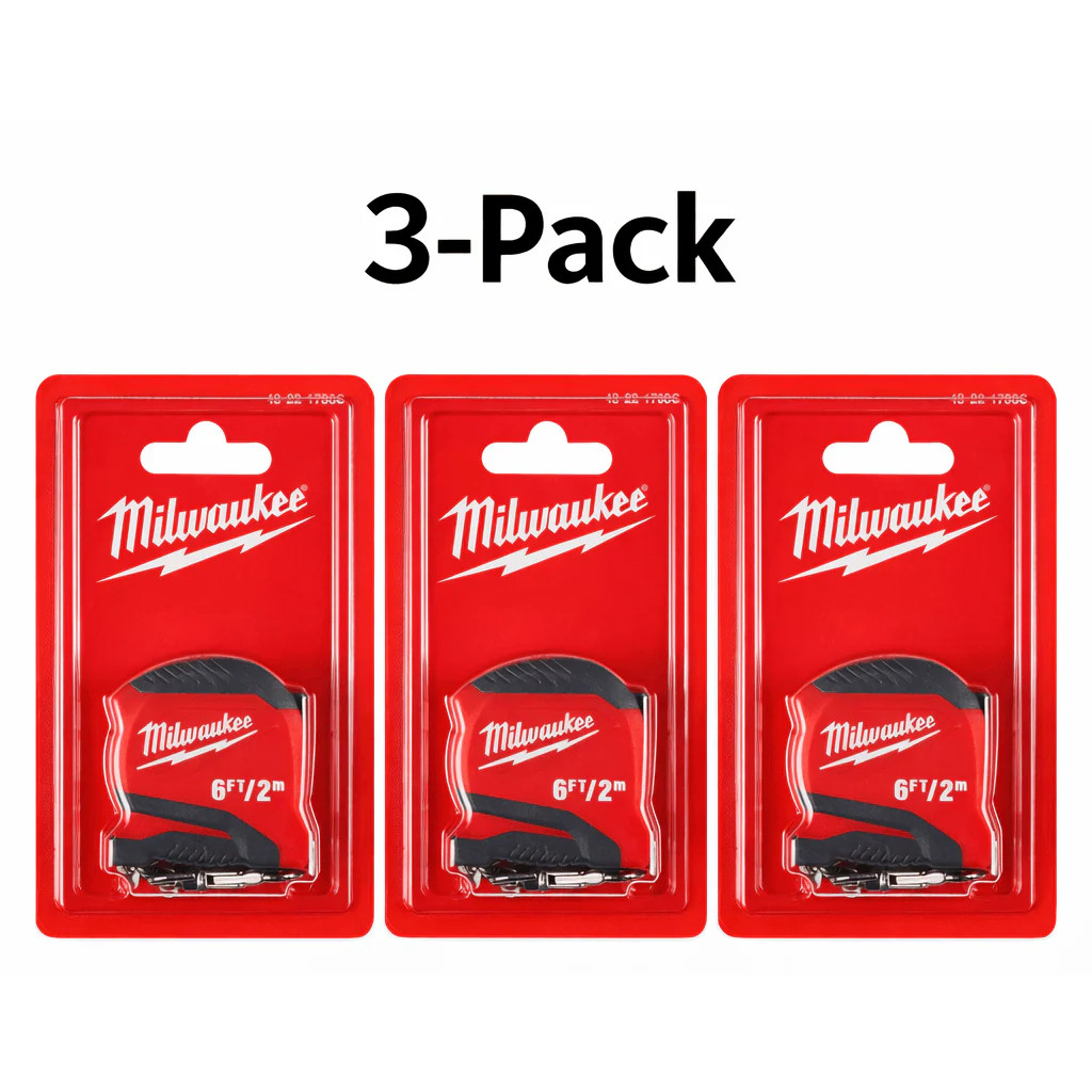 Milwaukee 6FT/2M Cinta Métrica con Llavero (Paquete de 3)