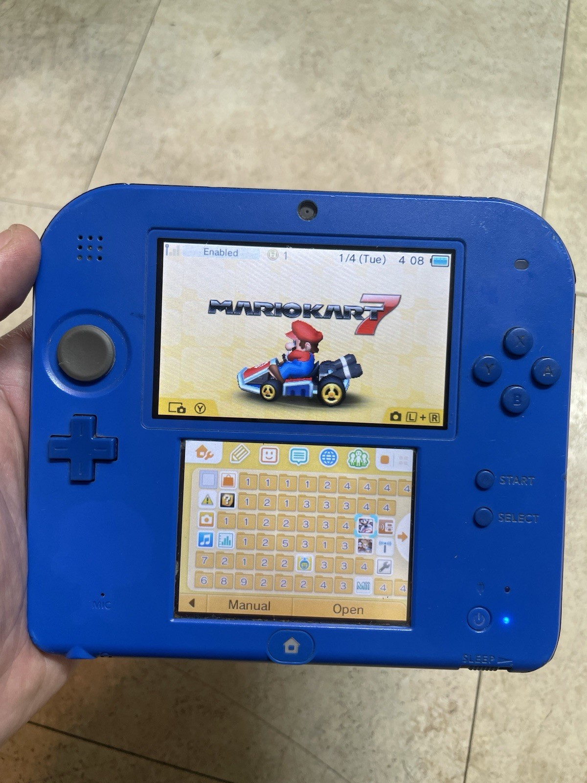 Nintendo 2DS Handheld Game Console WAP-002 Black/Blue w/SD & Mario Kart – Tested