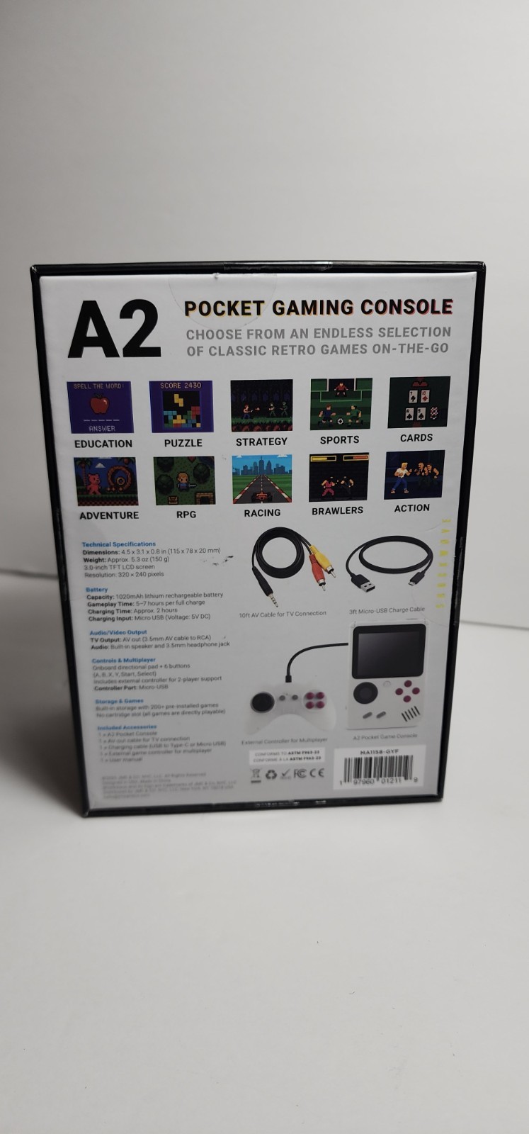 A2 Pocket Gaming Console with 200 Classic Games- OPEN BOX.