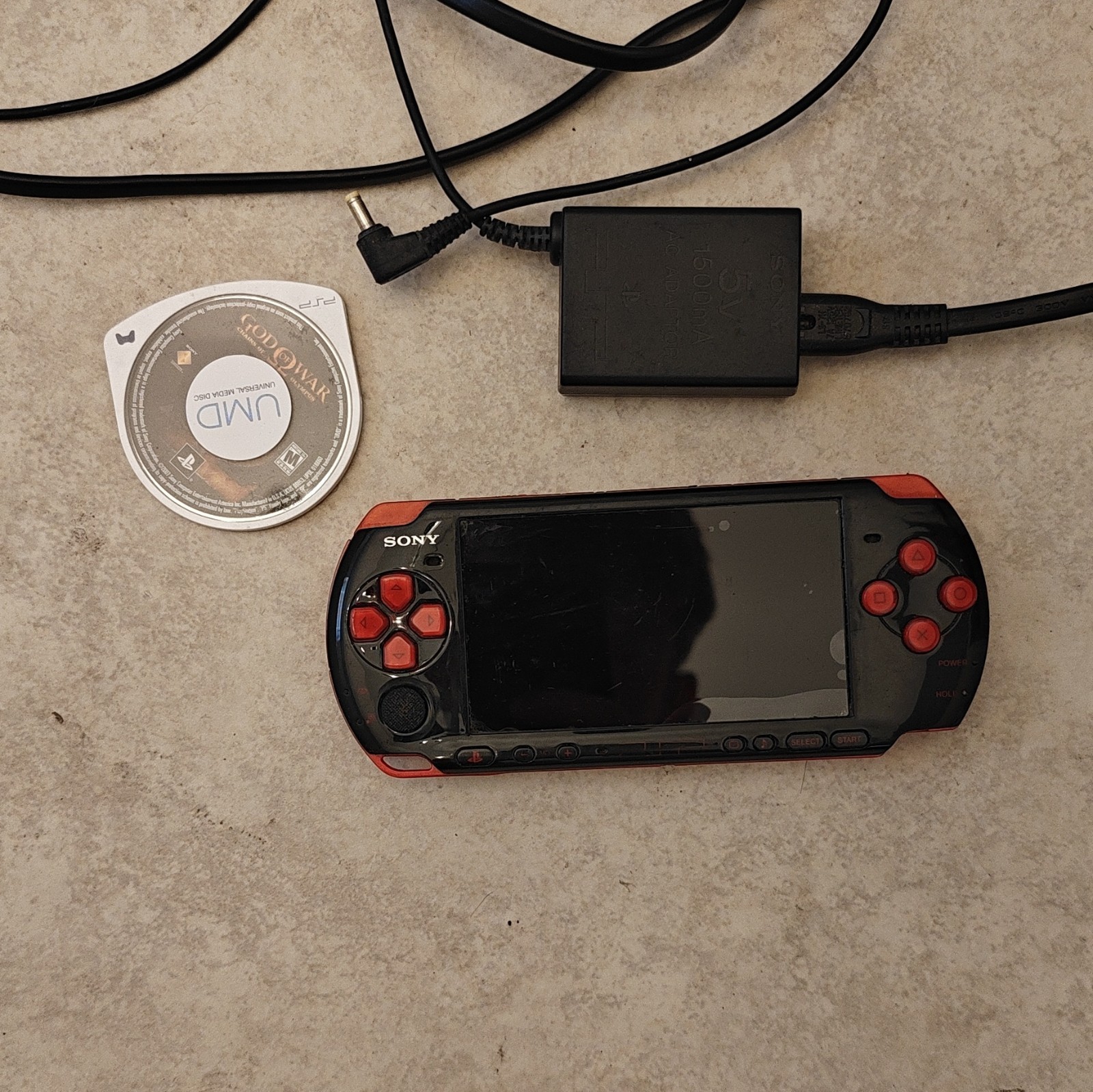 Sony PSP Red & Black Handheld System with Charger & God of War UMD