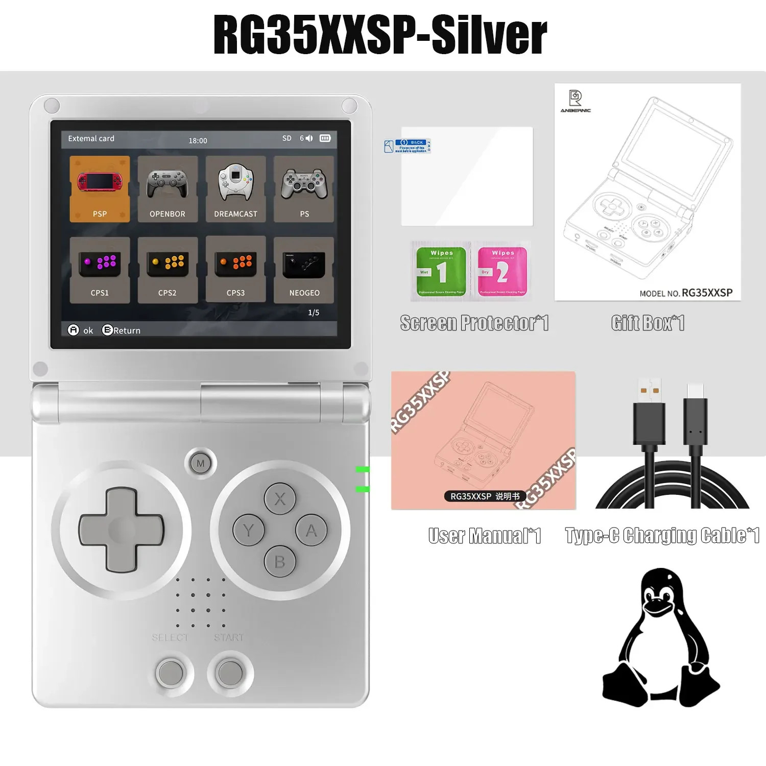 ANBERNIC RG35XXSP FILP 3.5 Inch IPS Screen Retro Game Console 64GB Built in TF