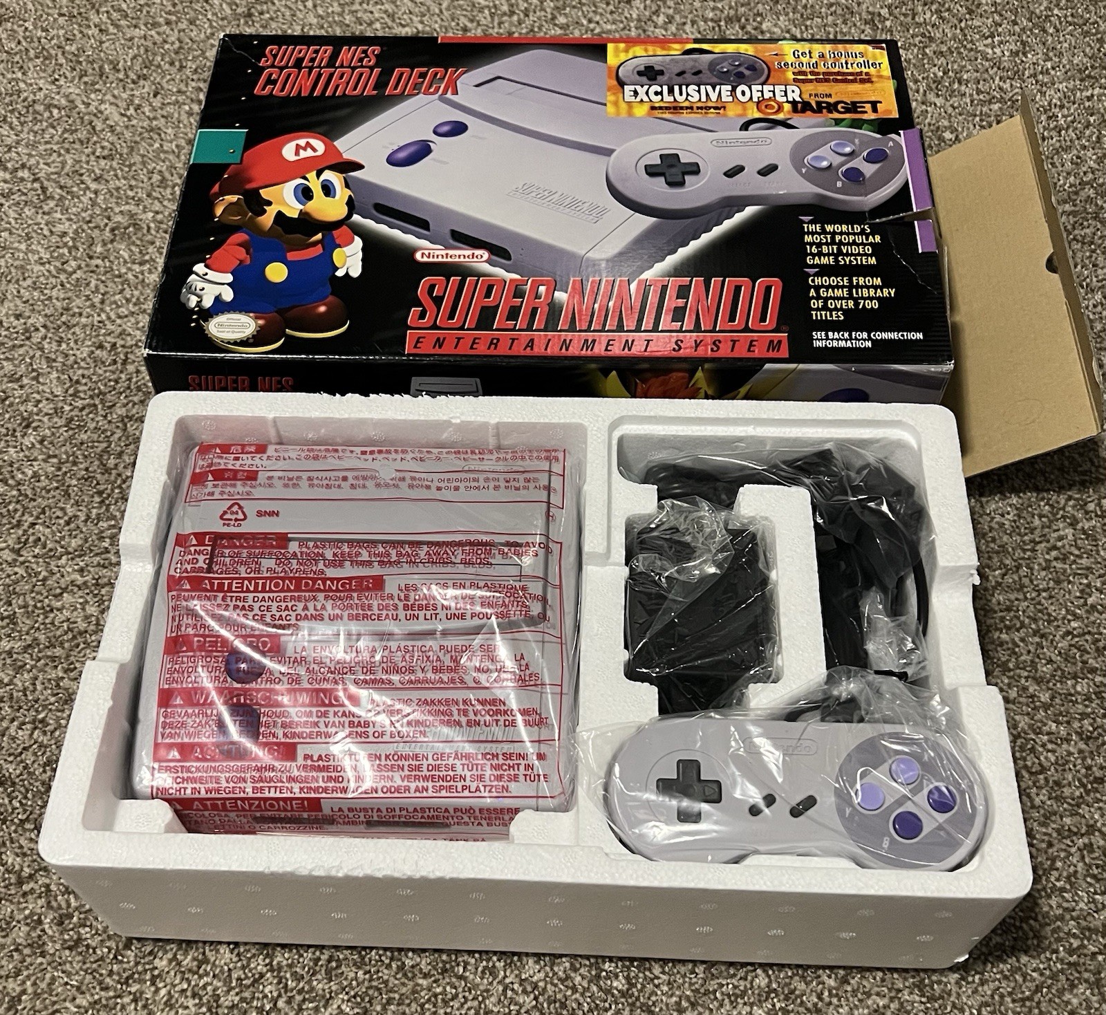 Super Nintendo Jr System Console CIB Bonus Controller Offer Variant Target SNES