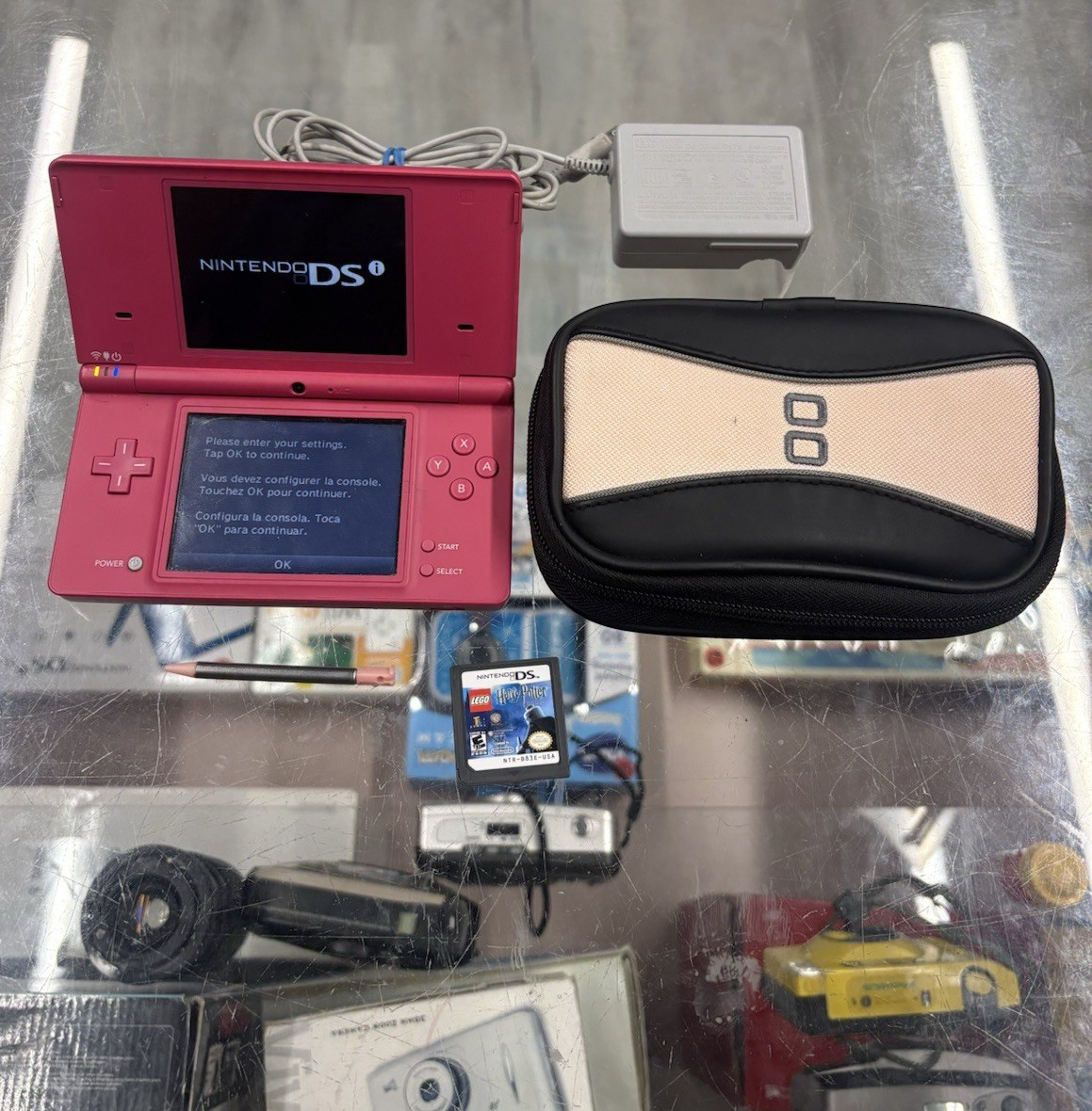 Nintendo DSi Pink Handheld System TWL-001 w/ Charger, Case, Stylus, Game -Tested