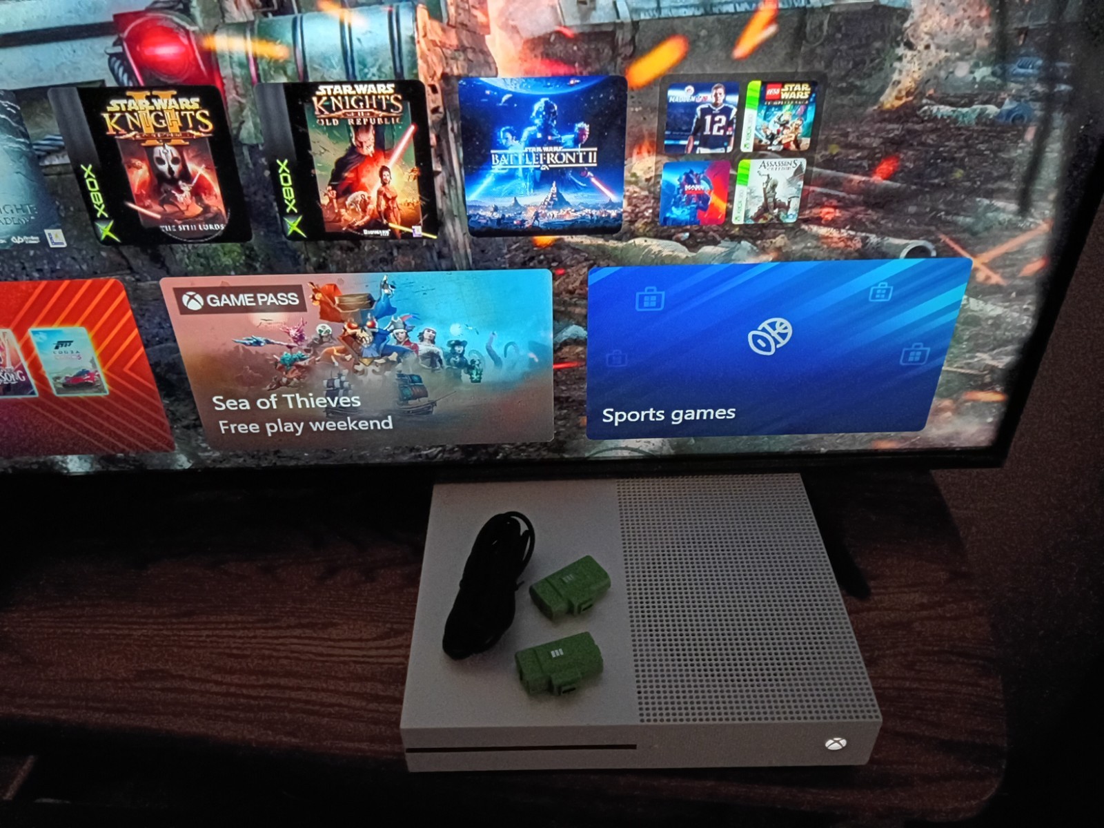 Xbox One S 1TB Console 2 Rechargeable Batteries All Cables No Controller