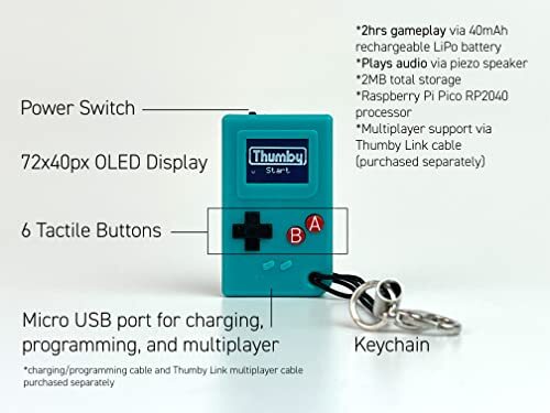 Thumby (Teal) Tiny Game Console Playable Programmable Keychain:From Japan New