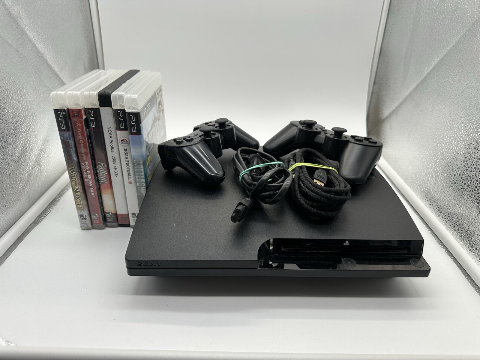 Sony PS3 Slim 320GB Console Bundle – 6 Games + 2 Controllers + Tested!! No HDMI