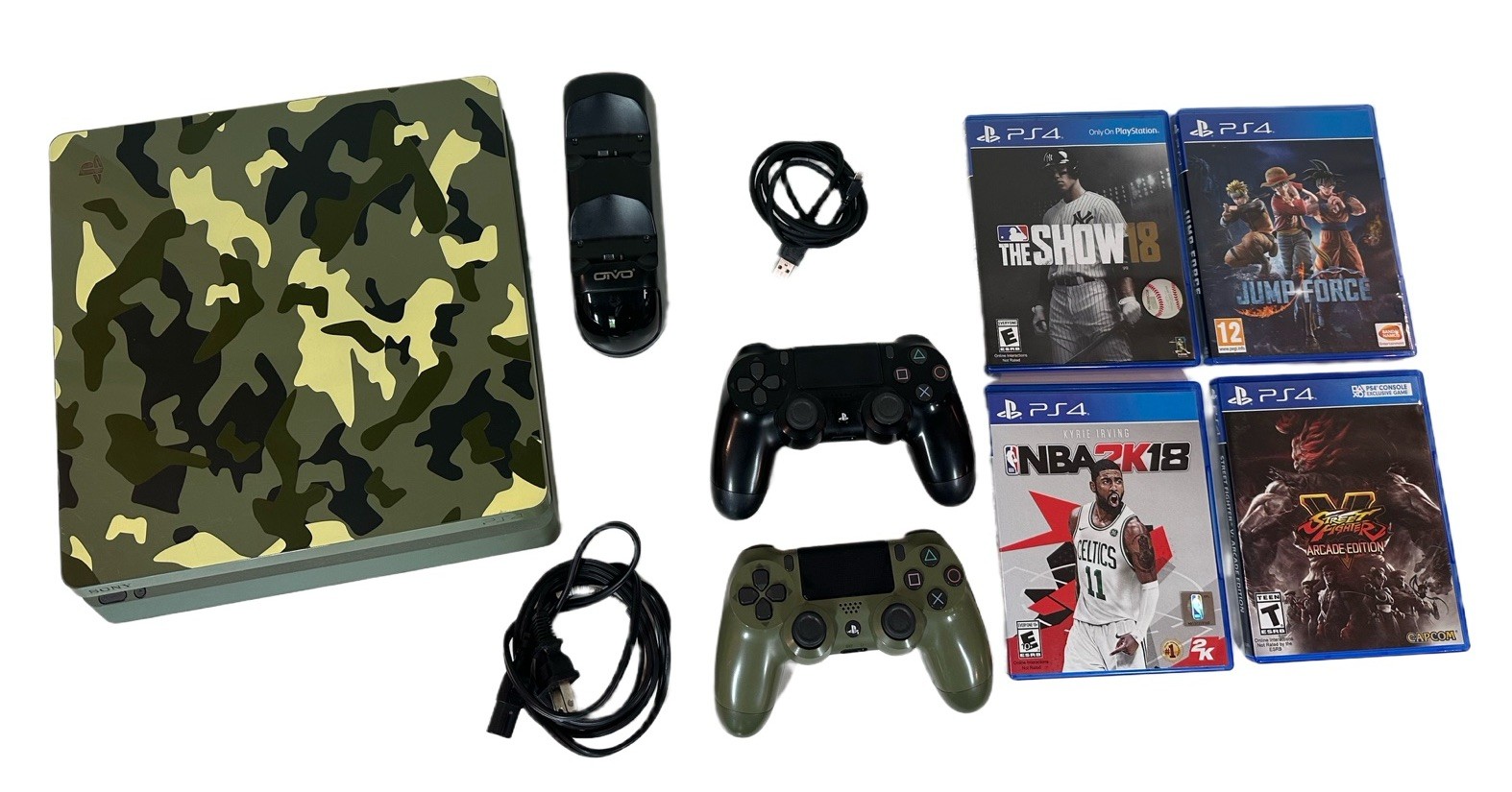 Sony PS4 Slim 1TB Console Green Camouflage With 2 Controllers Dock and 4 Games
