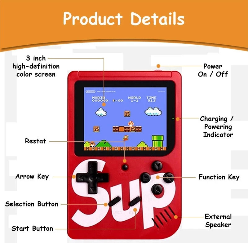 𝟰𝟬𝟬 𝗜𝗡 𝟭 Games Retro Classic Portable Screen 3 Inch Console 1 or 2 Players