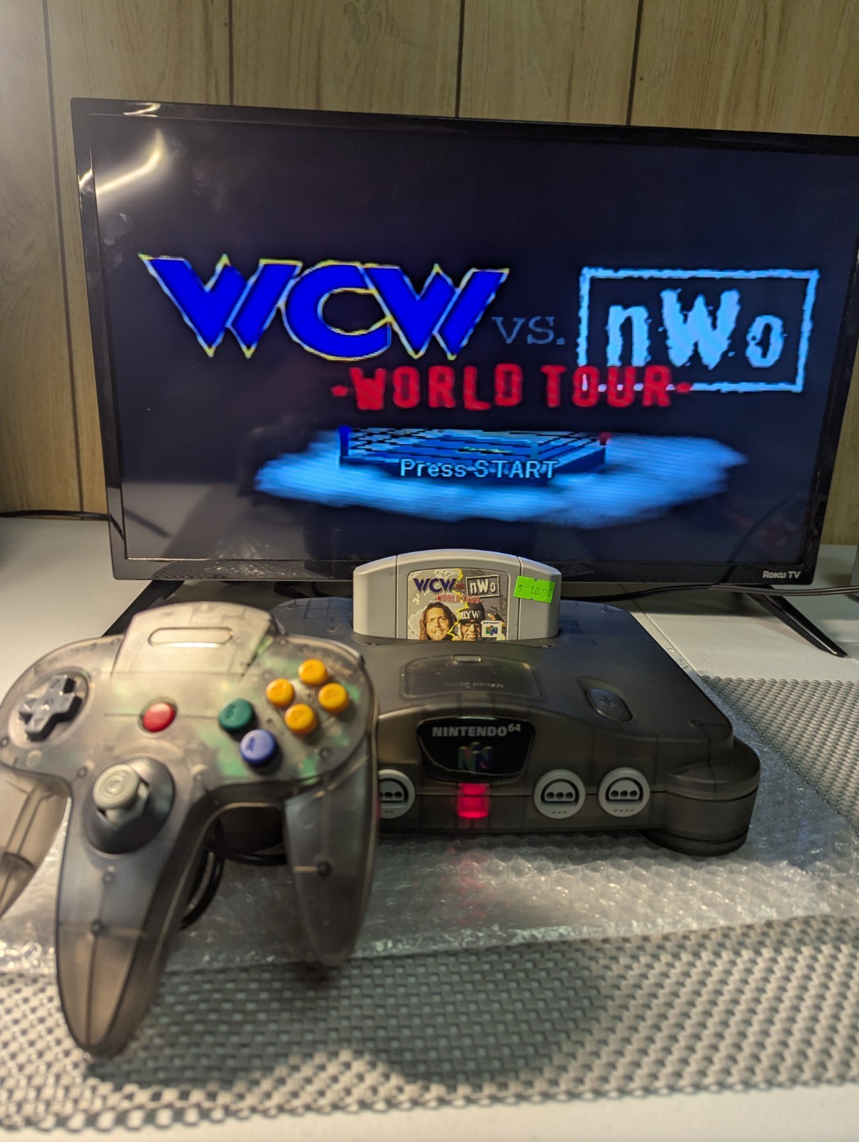 Nintendo 64 Transparent Charcol Shell + Matching Controller Wrestling Bundle