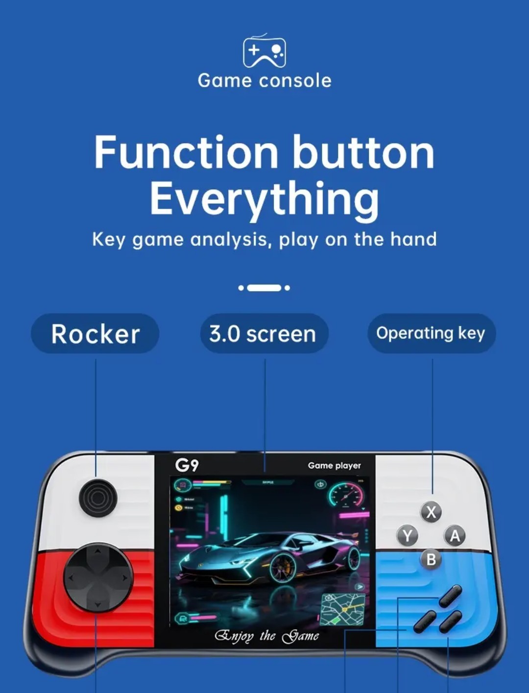 G9 Handheld Game Console 3.0” Screen Red Blue White Black USB-C AV 666 games