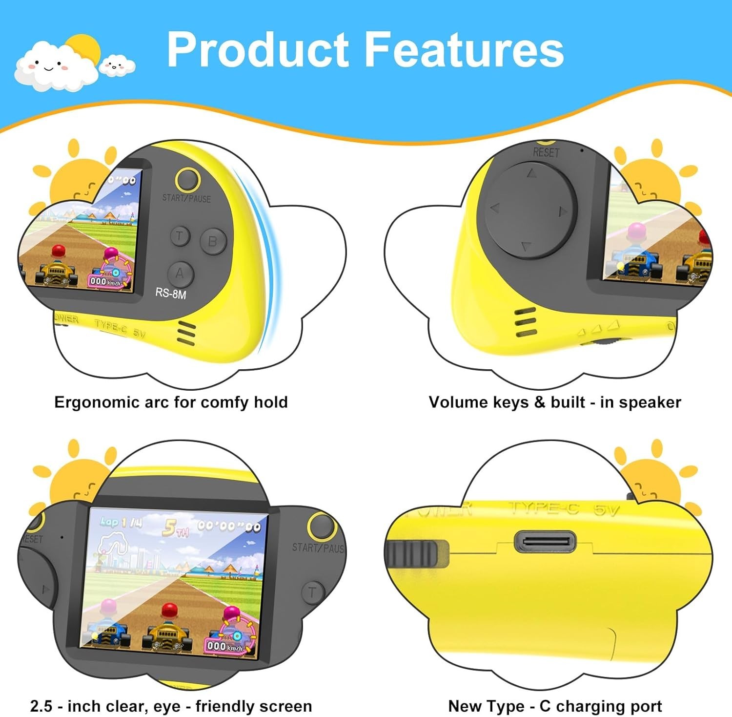 Kids Handheld Game Player – 220 Built-in Games, 2.5″ IPS Display, Rechargeable