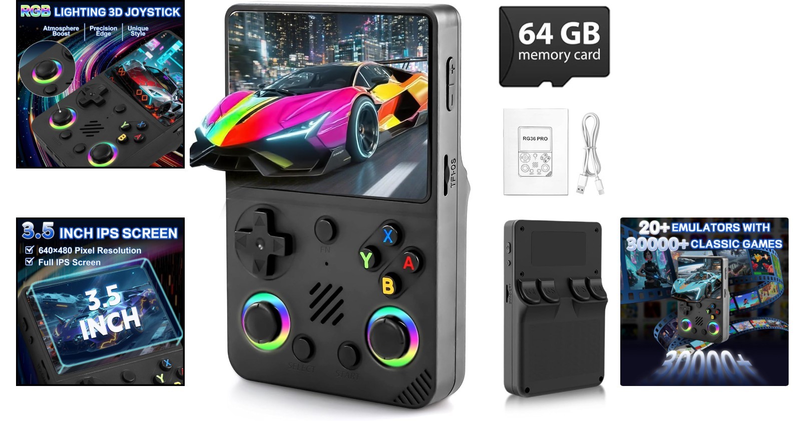 Portable RG36PRO Handheld Game Console – 64GB Storage, RGB Visuals, Gaming Bliss