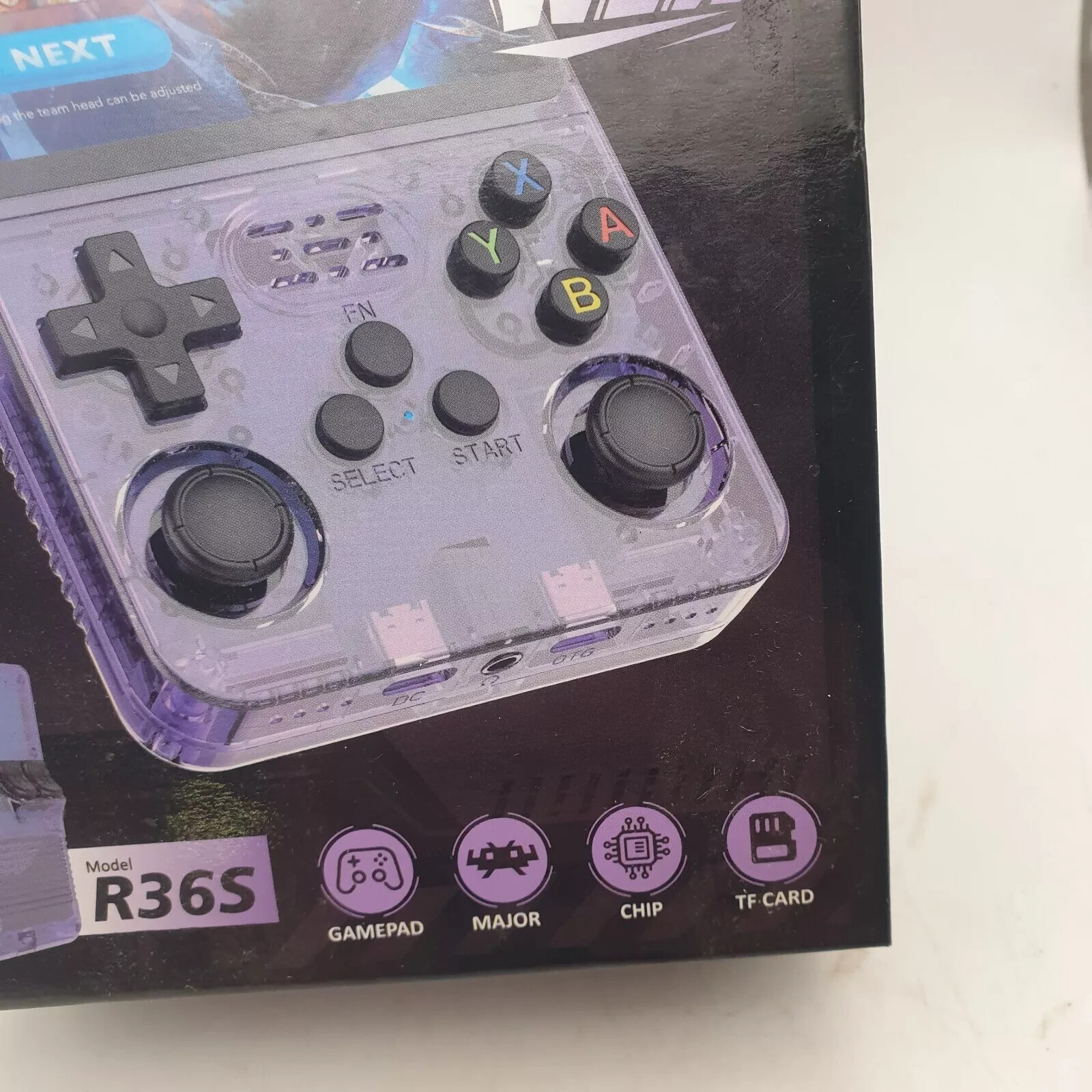 R36S Game Console Purple 3.5″ Screen ArkOS Installed 64GB SD Card