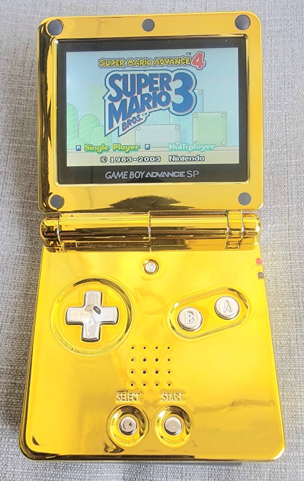 Gameboy Advance SP Glossy Gold🏆 Modded Retro Console IPS 🌲 Backlit .Gift Idea