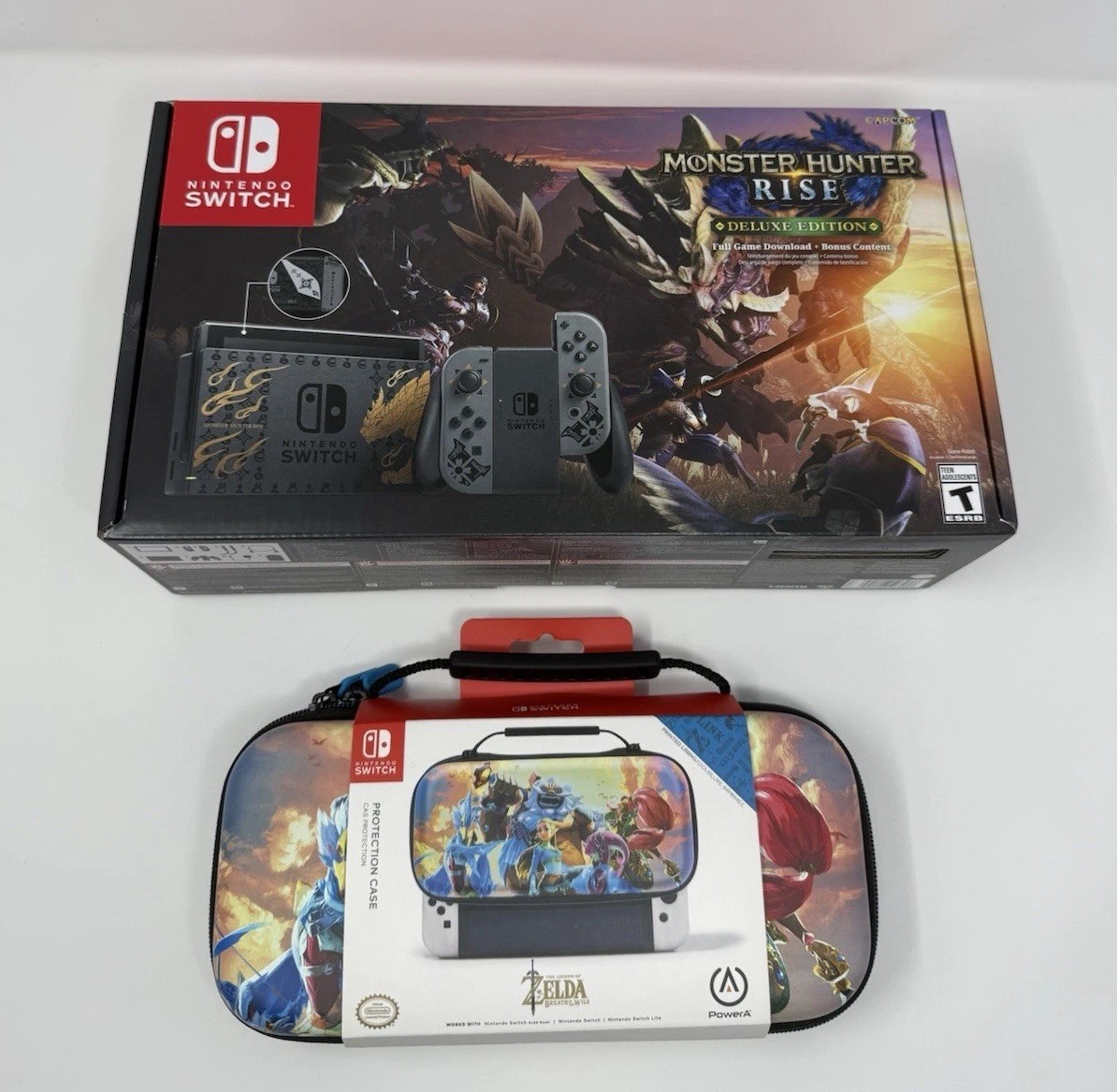 Nintendo Switch Monster Hunter Rise Console Deluxe Edition and Zelda Case – New