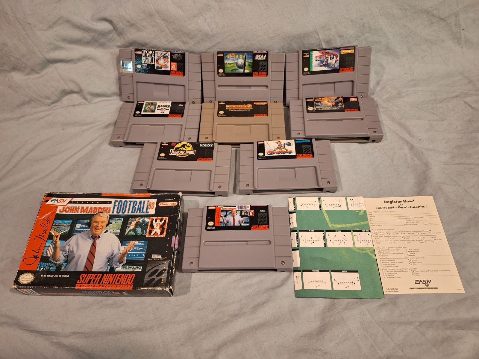Super Nintendo Console SNES With Cables Controllers And 9 Game All Tested