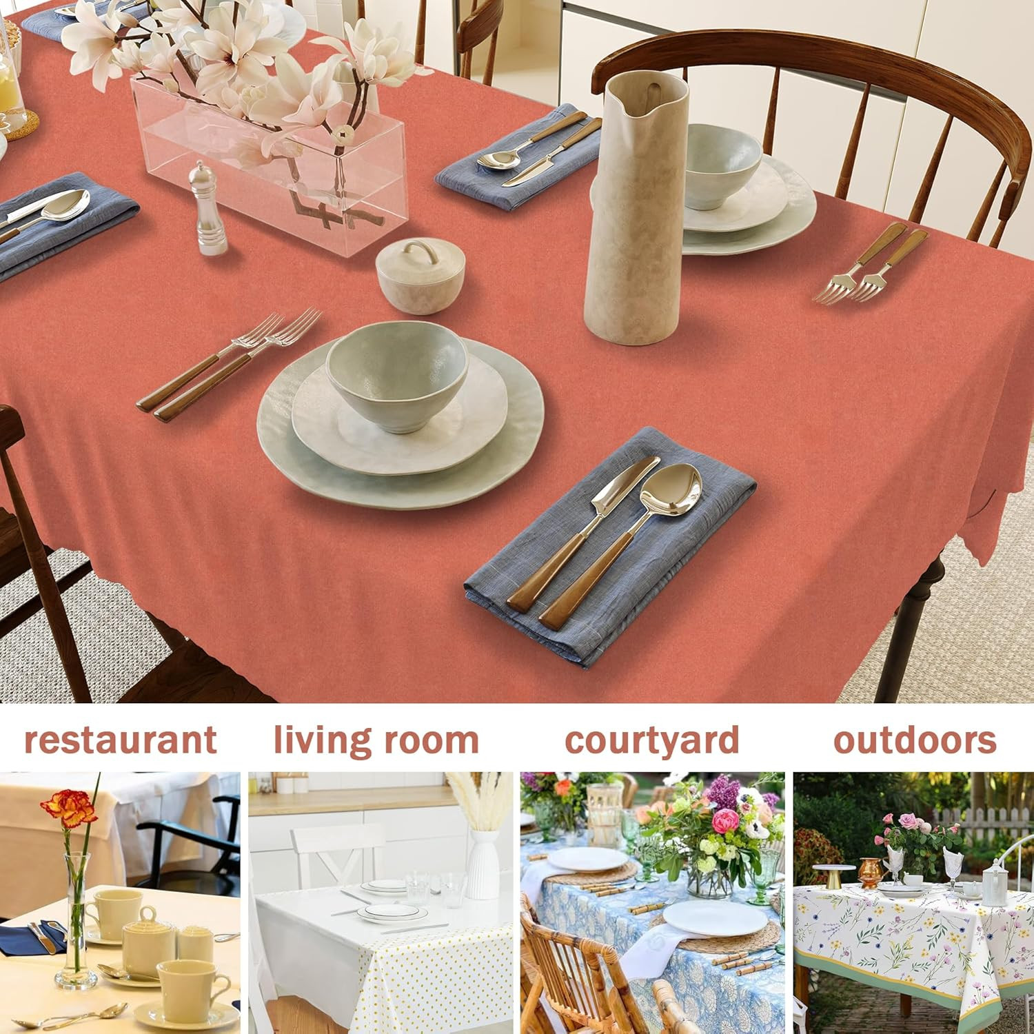 Rectangular Tablecloth Cationic Fabric Waterproof Stain Resistant Wrinkle-Resist