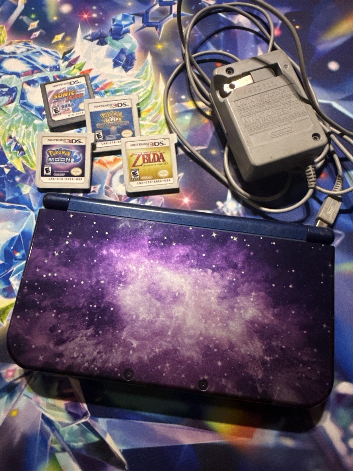 Nintendo 3DS XL Galaxy Edition- Zelda/Ocarina Time Bundle + Pokemon- Light Play