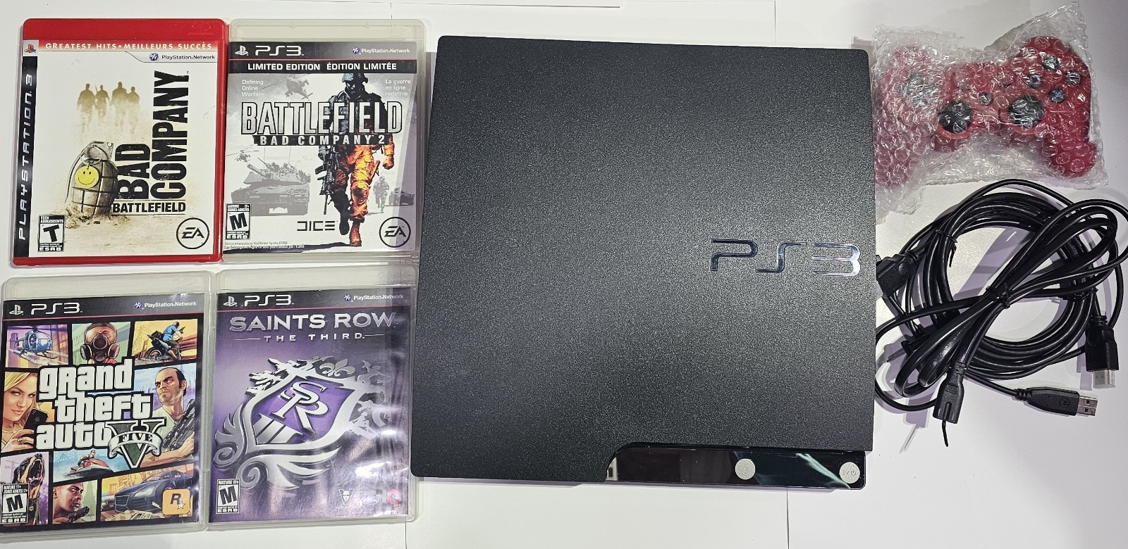 Sony PlayStation 3 PS3 Slim CECH-2001B Console New AM Controller Games Restored