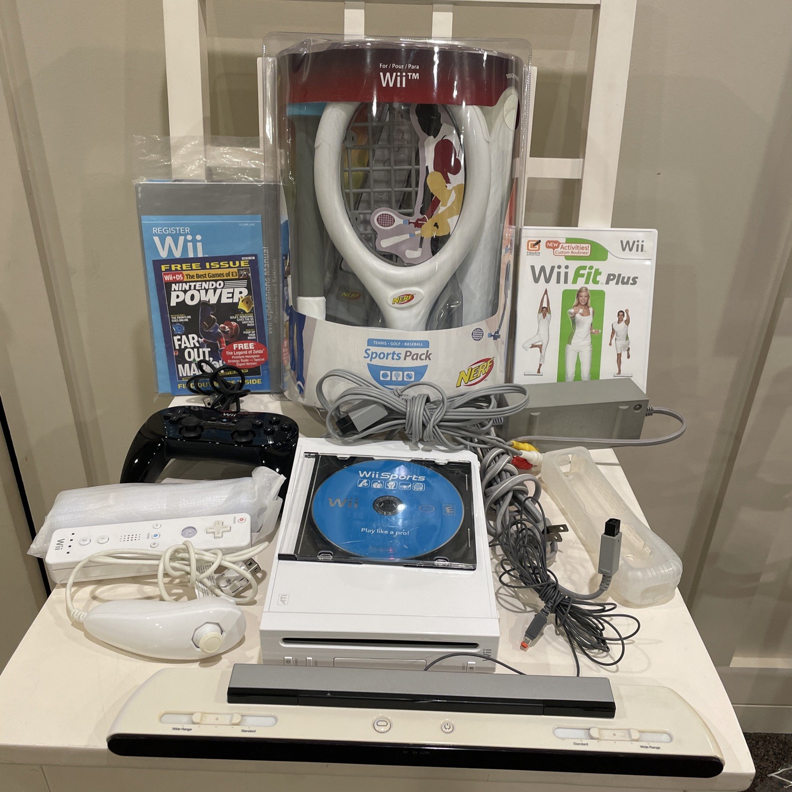 Wii Console,Controllers,Cables, Wii Sports, Fit +BN Sports Pack, Sensors TESTED