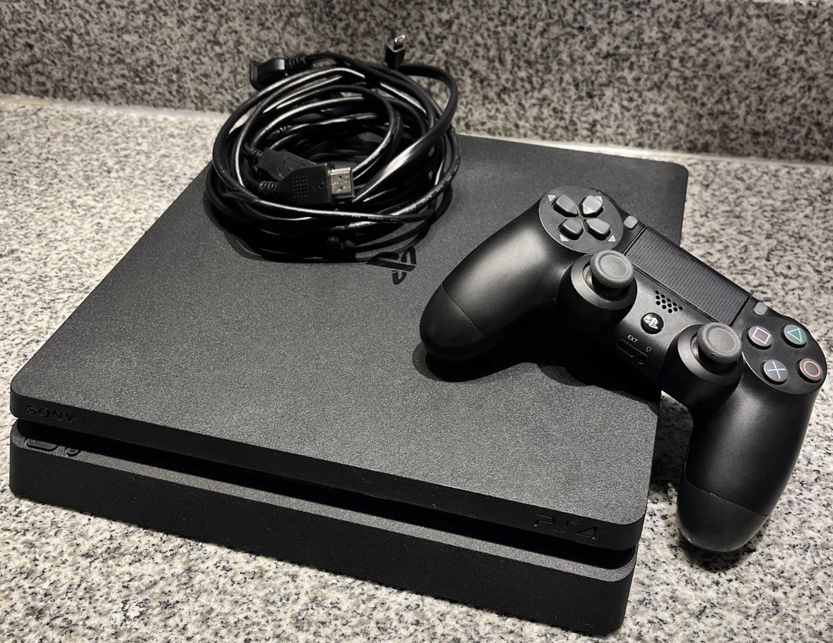 Tested Sony PlayStation 4 Slim Gaming Console with Controller and Cables – Black