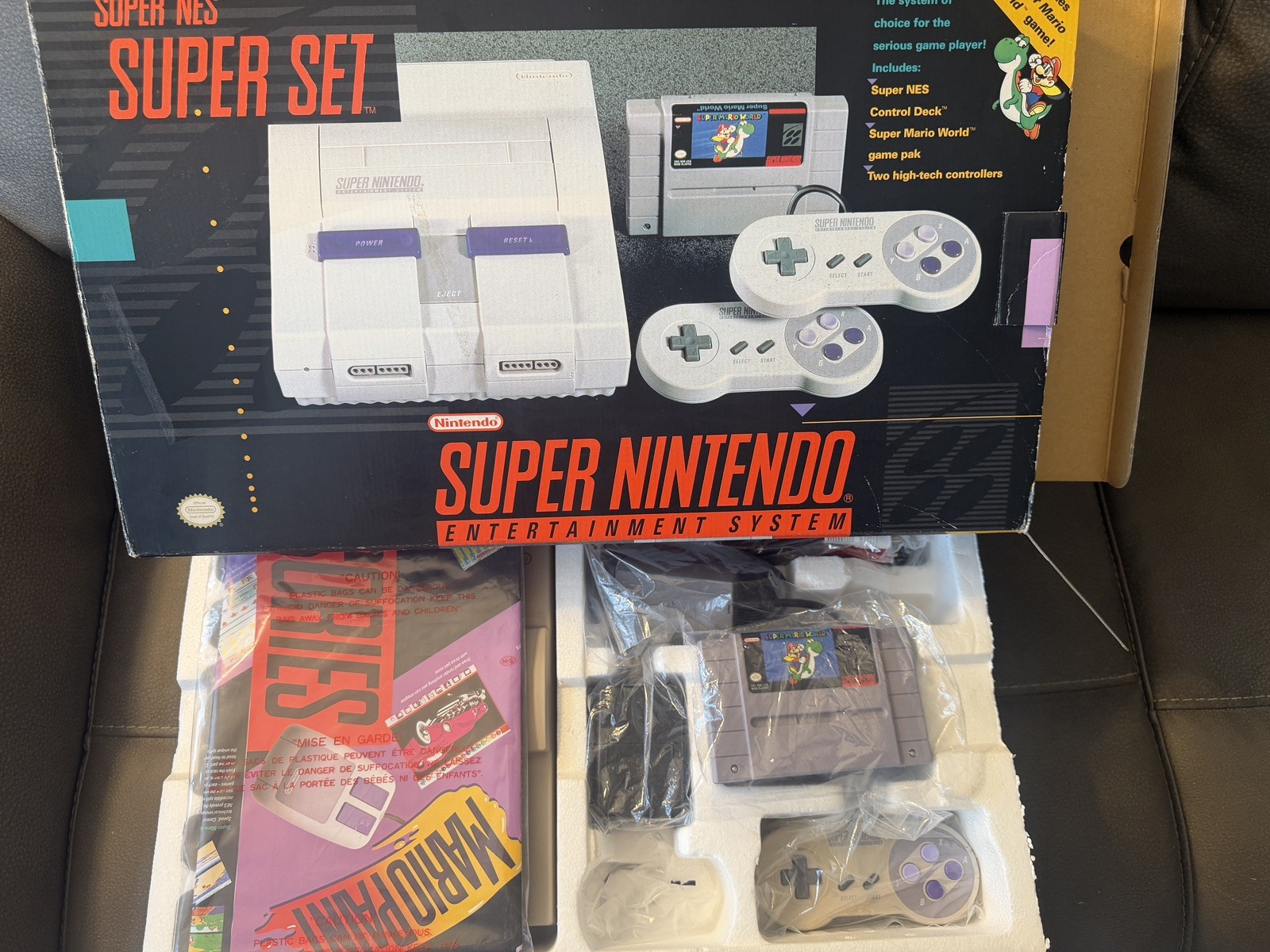 Super Nintendo SNES Super Set Console super mario world CIB Box Serial #Matching