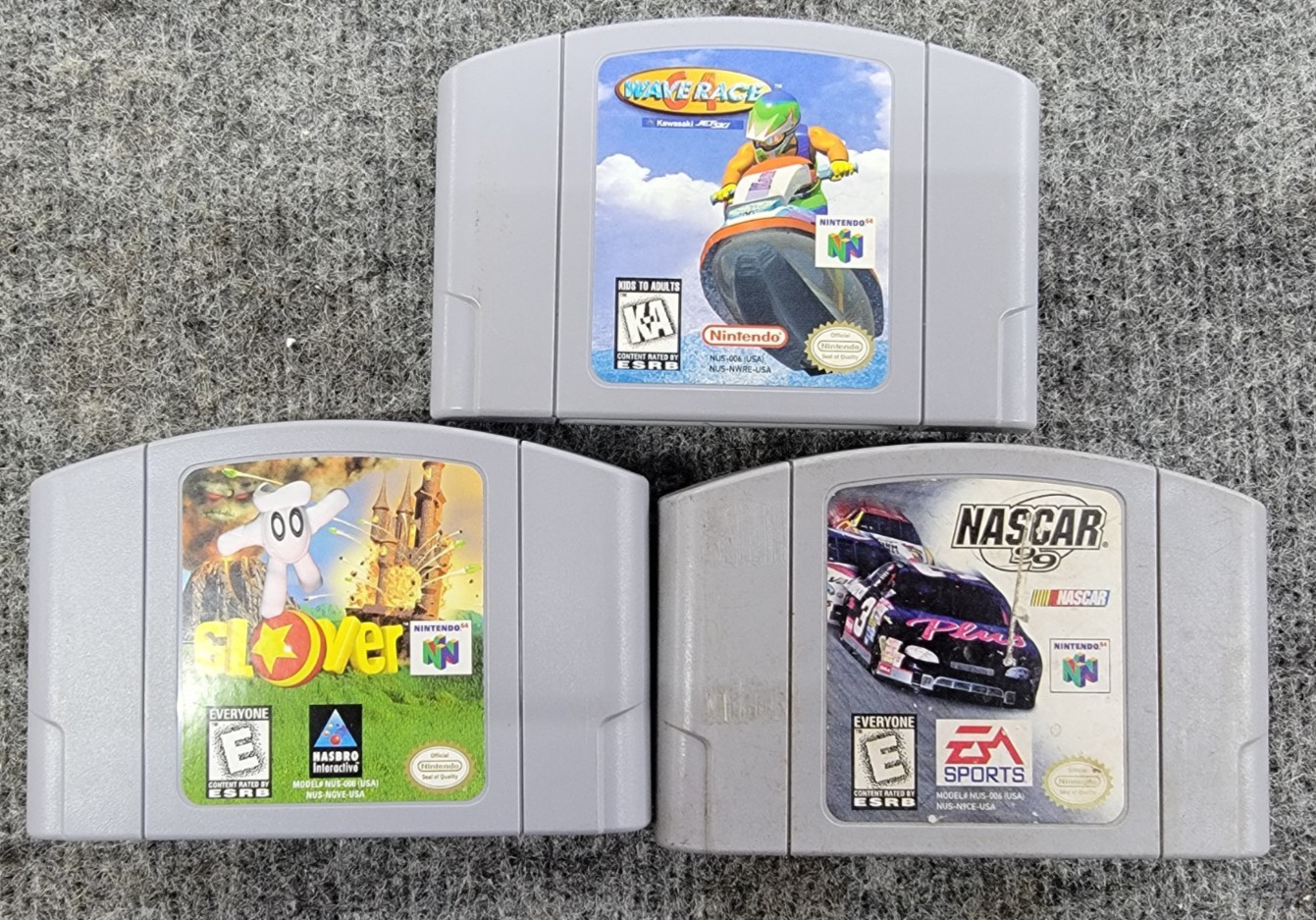 Nintendo 64 Console w/Red Control, Cords And 3 Games Glover, Nascar, Wave Race
