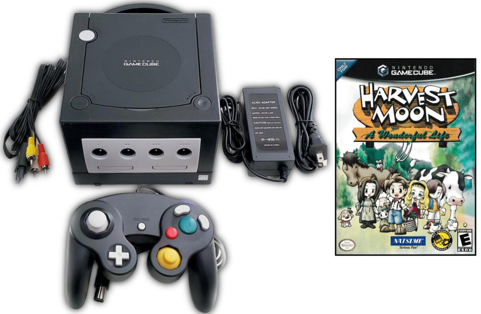 Vintage Nintendo GameCube Black System Console DOL-001 Harvest Moon Game Bundle