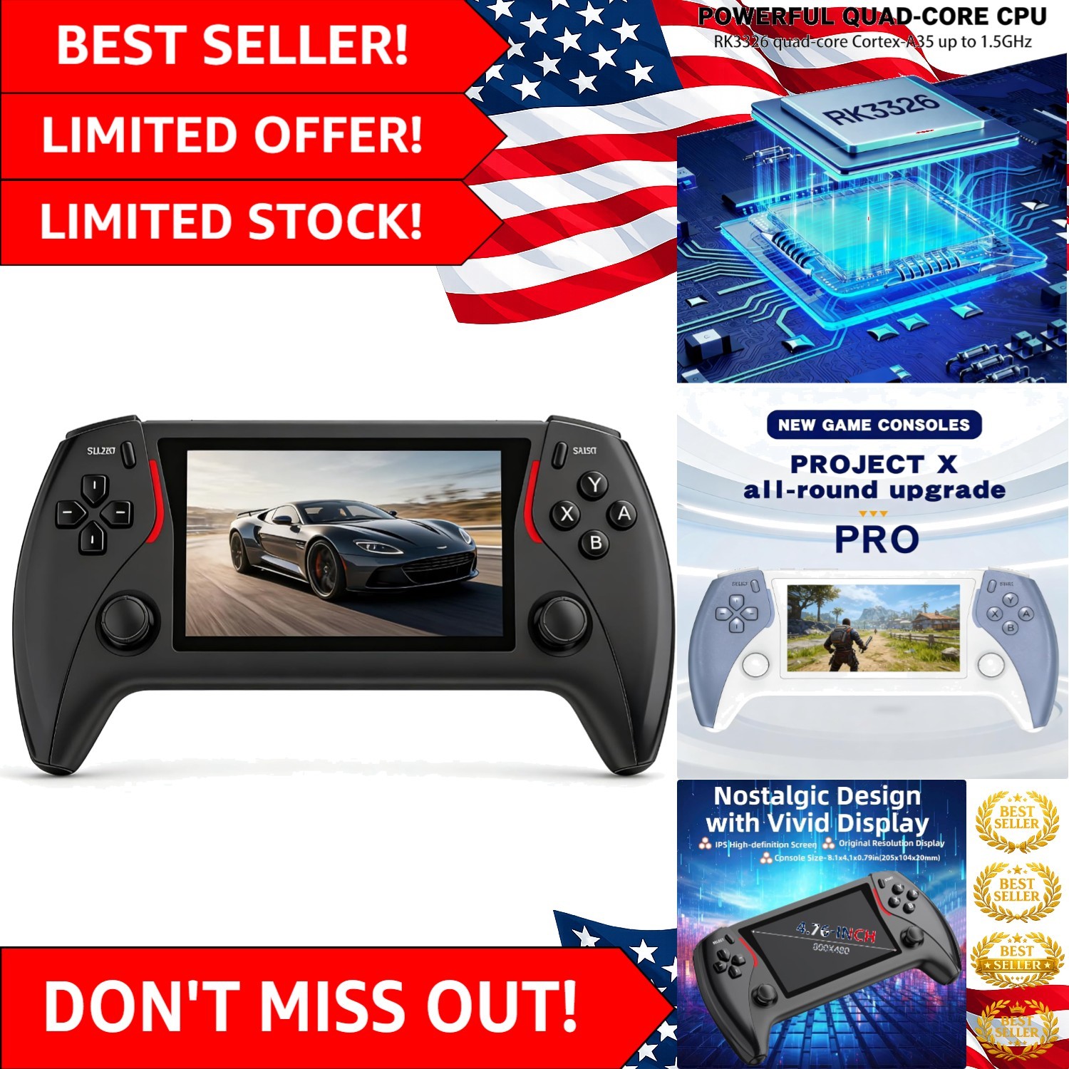 High-Definition Project-X Pro Handheld Console – 4.3-Inch Display, 20+ Emulators