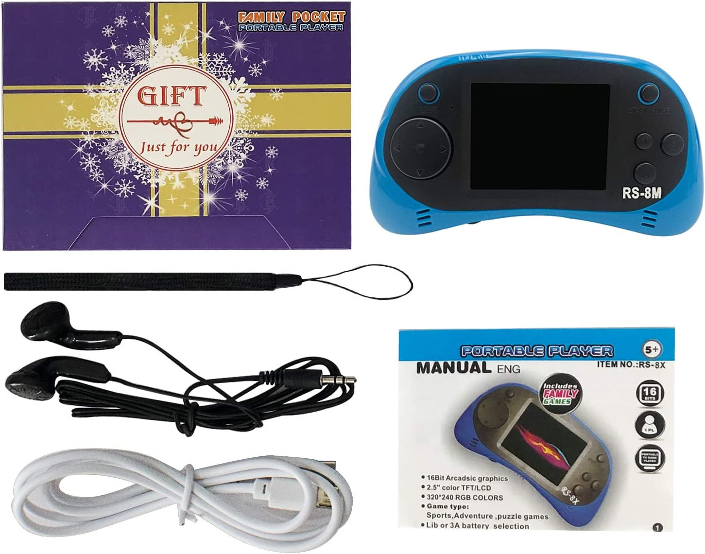 16 Bit Kids Handheld Games Built-In 220 HD Video Games, 2.5 Inch Portable Game P