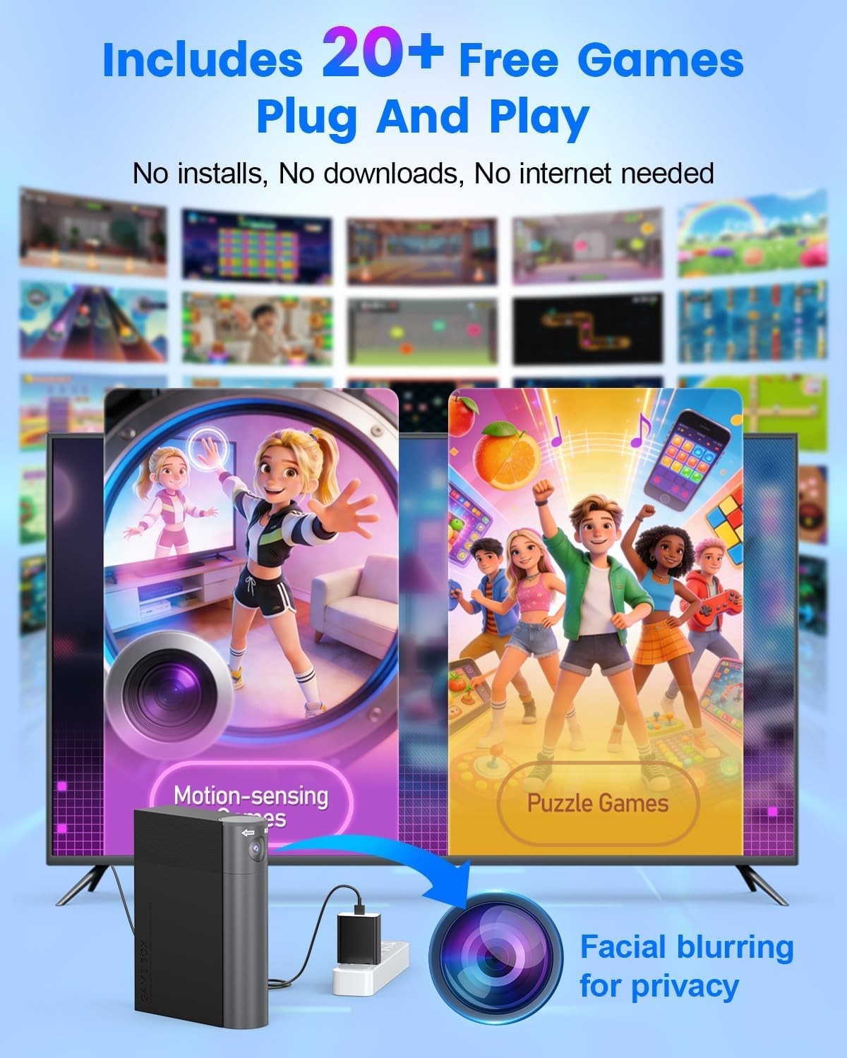Active Play Video Game Console for Kids – 28 Games, 2 Controllers Included
