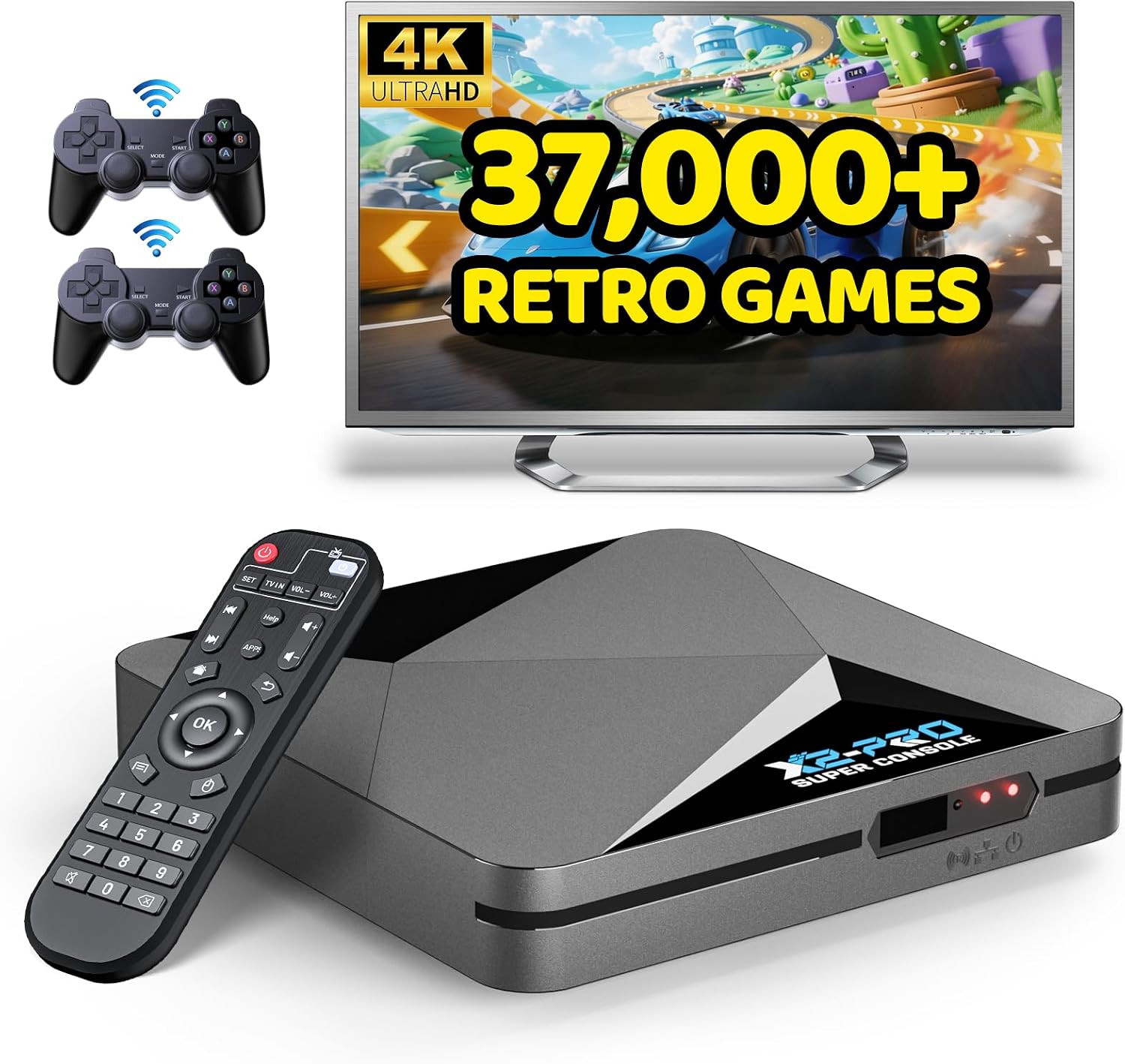 Super Console X2 PRO Retro Game Console with 37,000+ Classic Games,Android 9.0 &