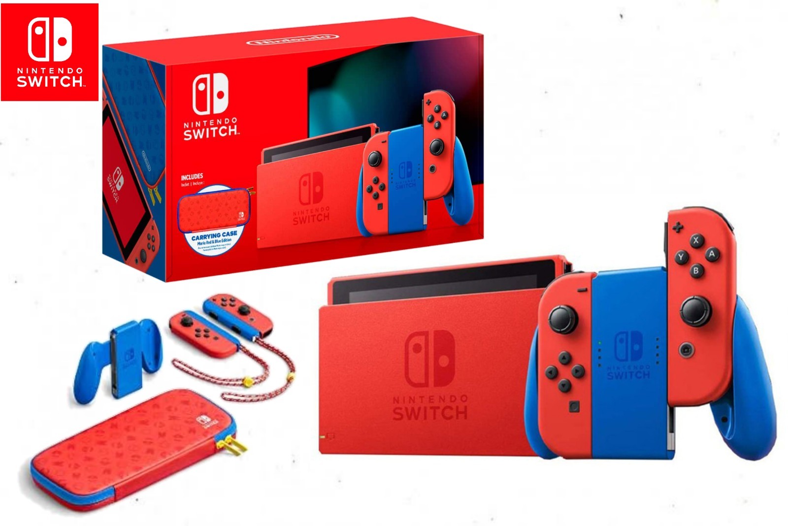 Nintendo Switch Mario Red & Blue Edition Console With Mario Case + Accessories